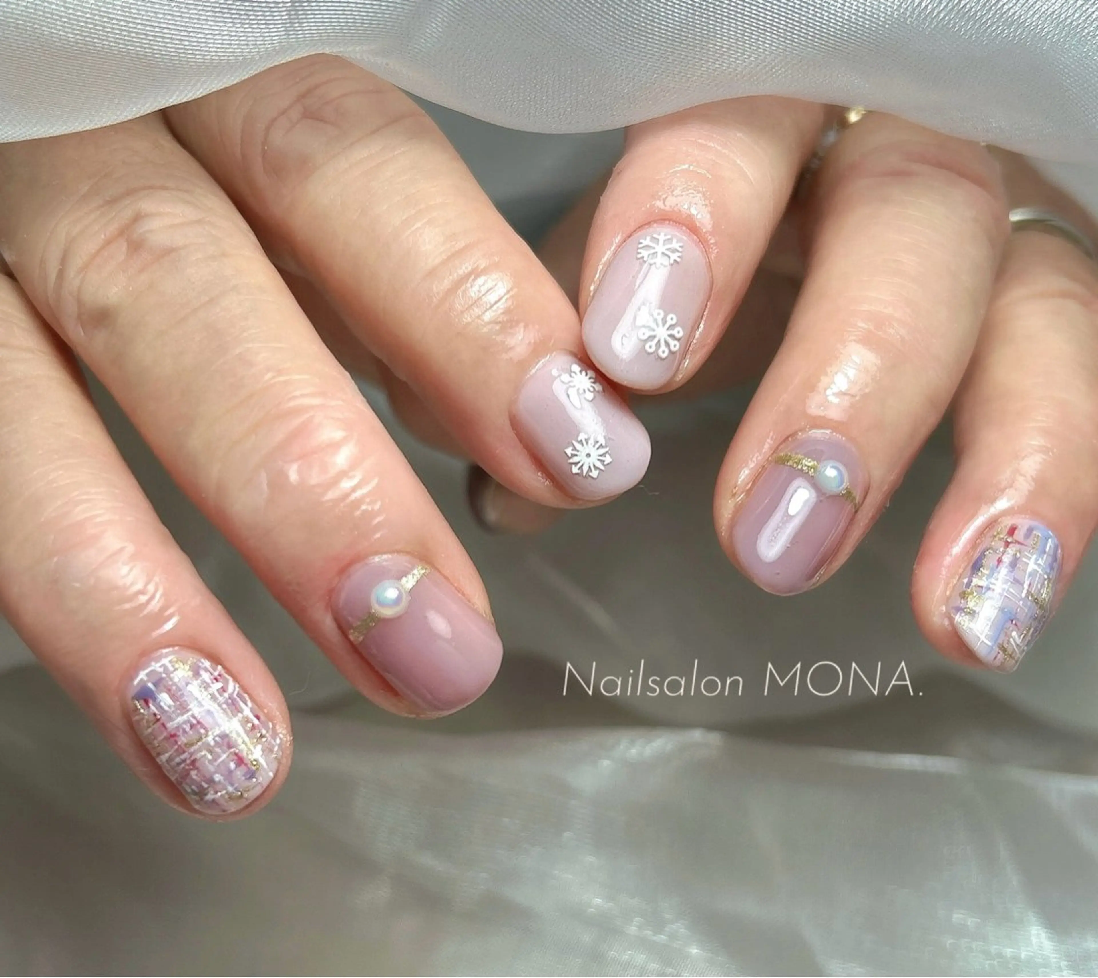 ネイル パープル ツイードネイル 冬ネイル ハンドネイル Nailsalon MONA.のネイルデザイン