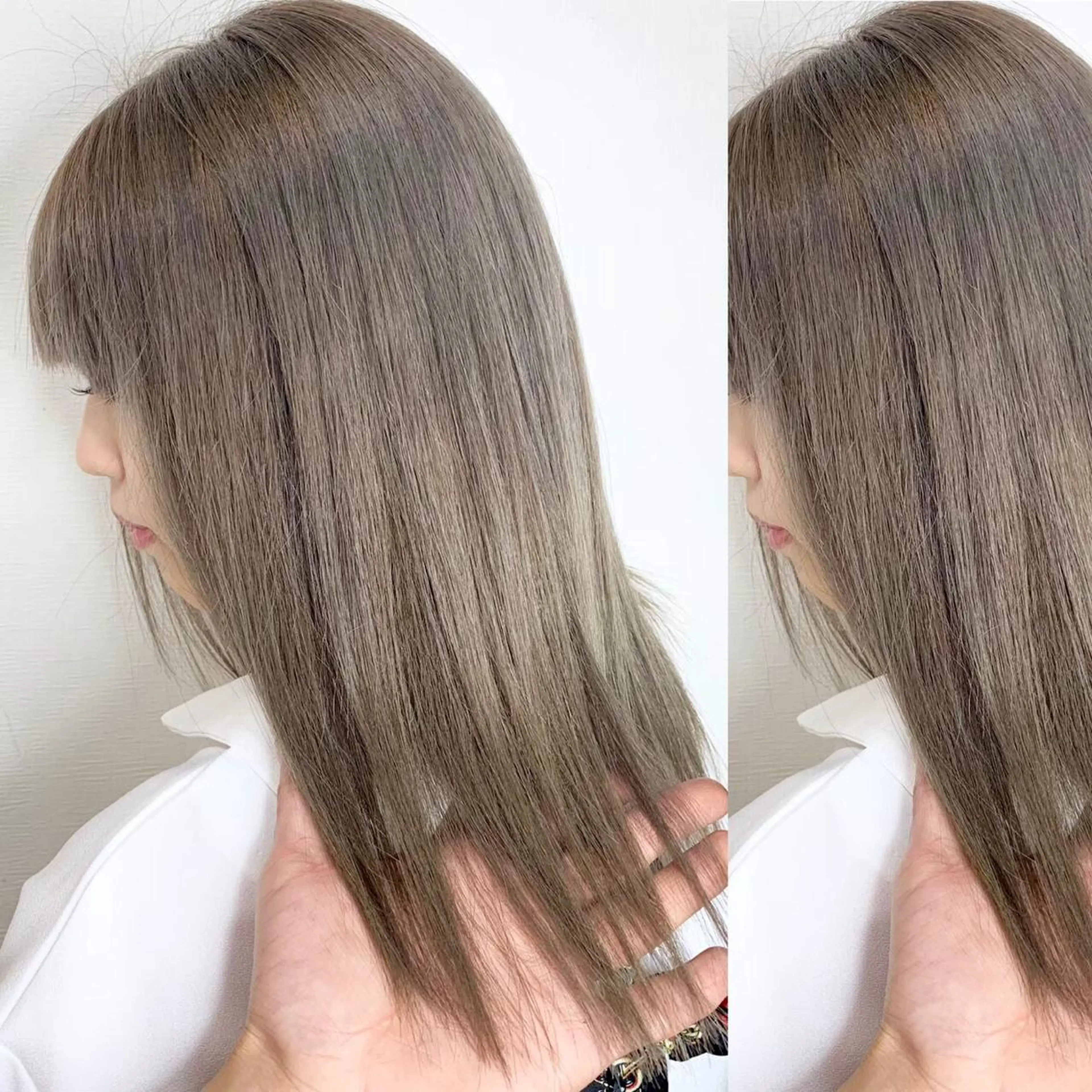 ミディアム カラー JuNブリーチに 縮毛矯正するプロのヘアスタイル