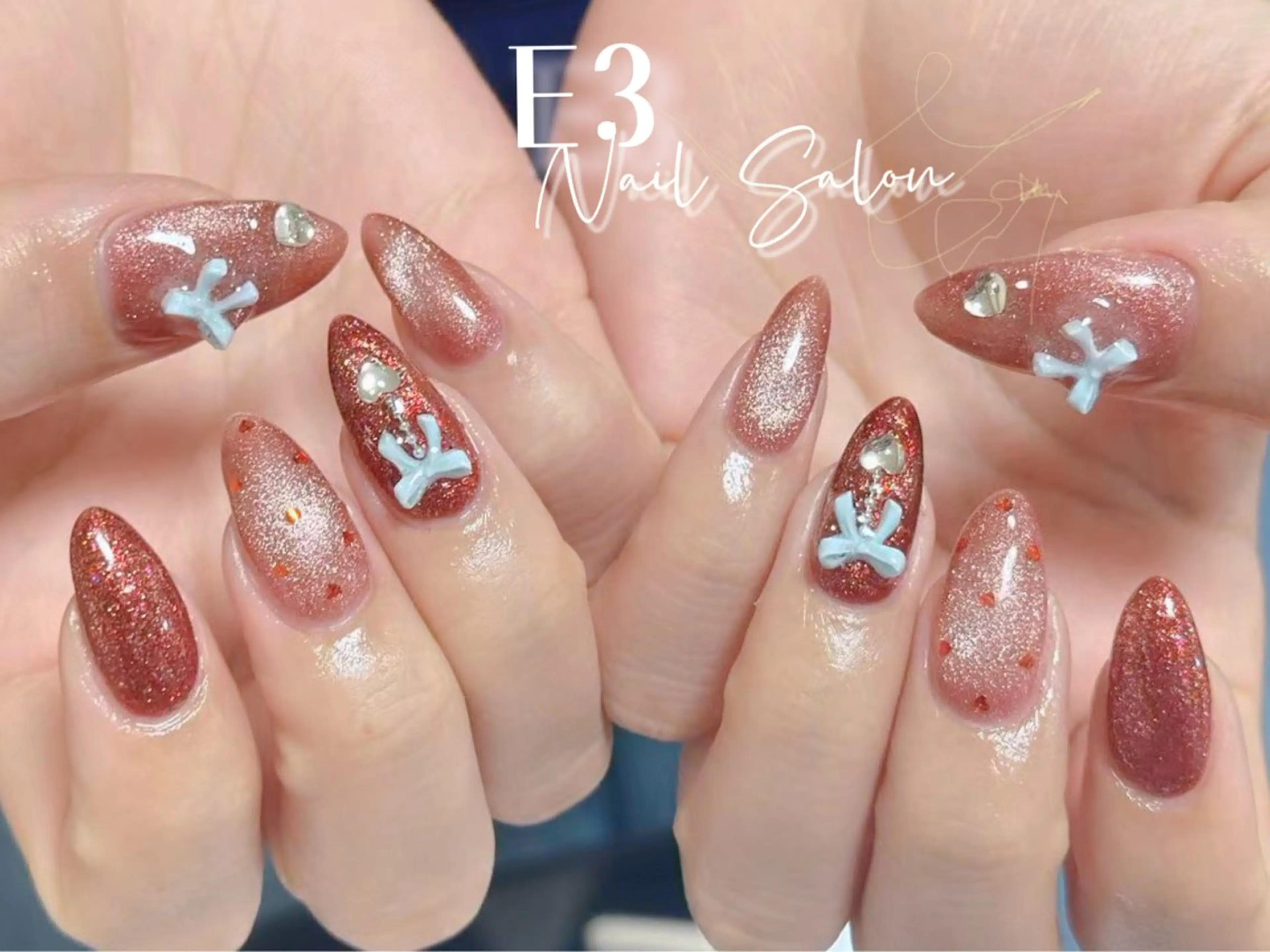 ネイル フレンチネイル ジェルネイル ガラスフレンチ グラデーション キラキラネイル ハンドネイル E3 Nail Salonのネイルデザイン