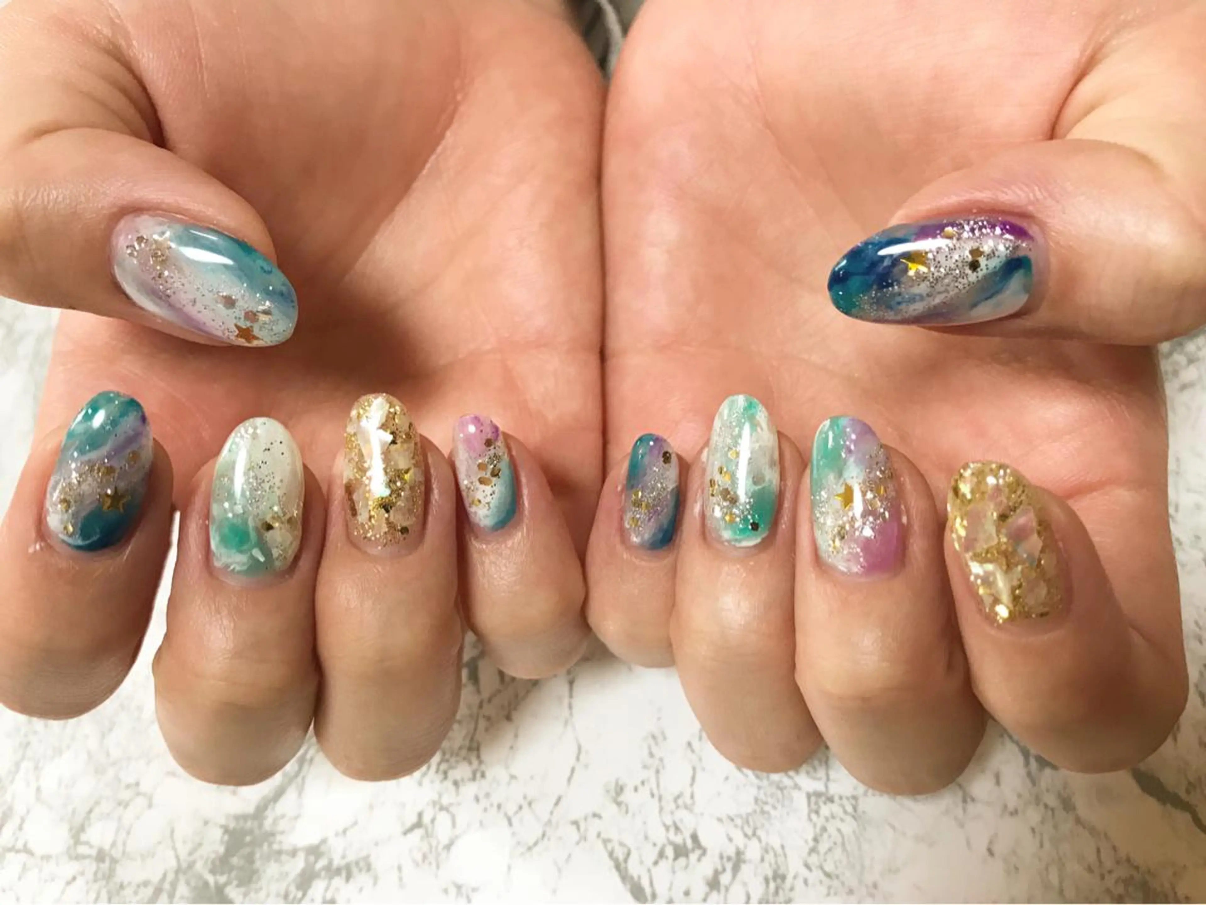 ネイル フットネイル 大理石ネイル(マーブル) ニュアンスネイル シンプルネイル 春ネイル nail fufla ♡yamane♡のネイルデザイン
