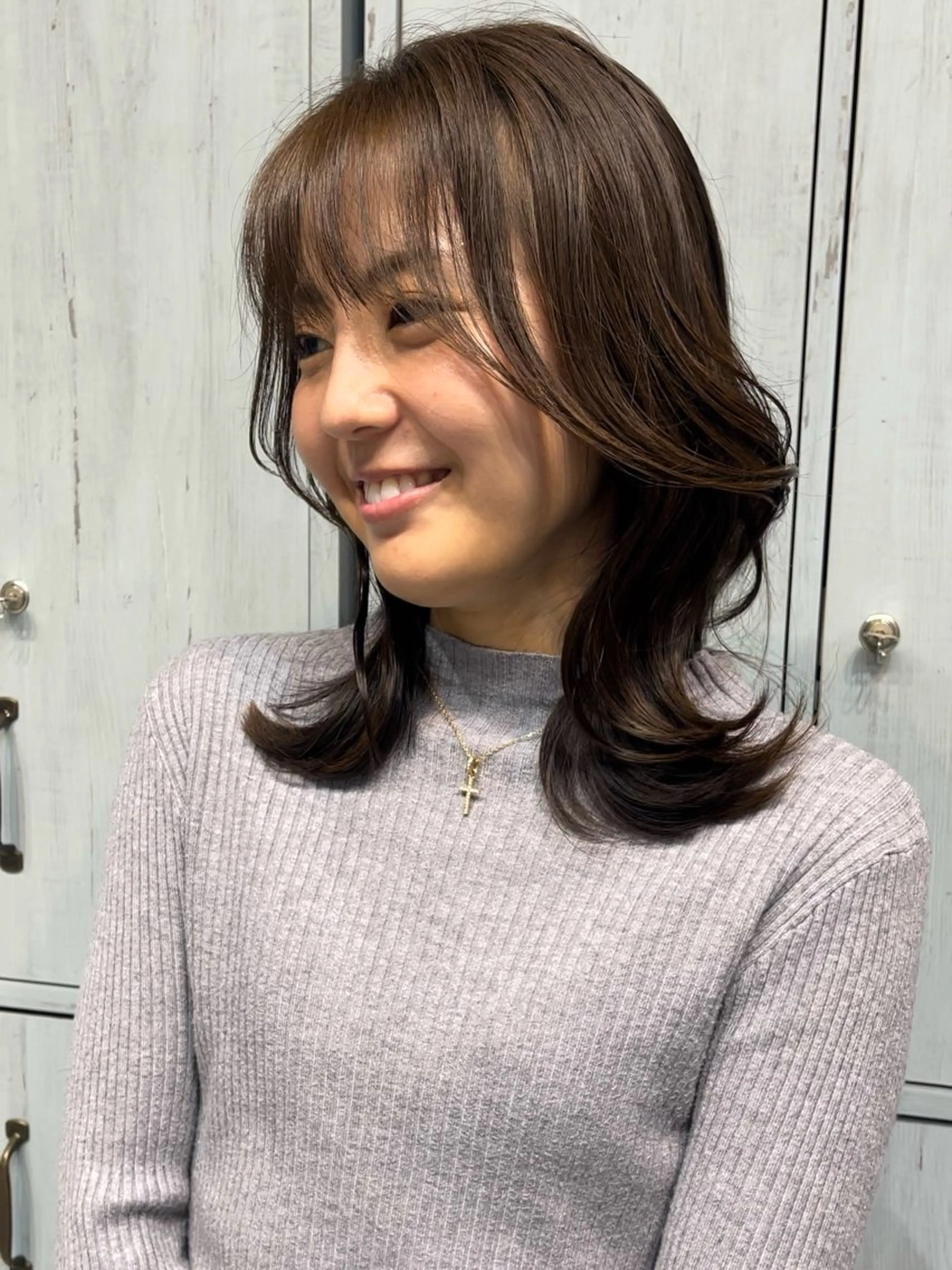 ミディアム カラー ヘアアレンジ ショートボブ バレイヤージュ ブリーチ ケアブリーチ デザインカラー アンドウ ユウ/ レイヤーカット/韓国のヘアスタイル