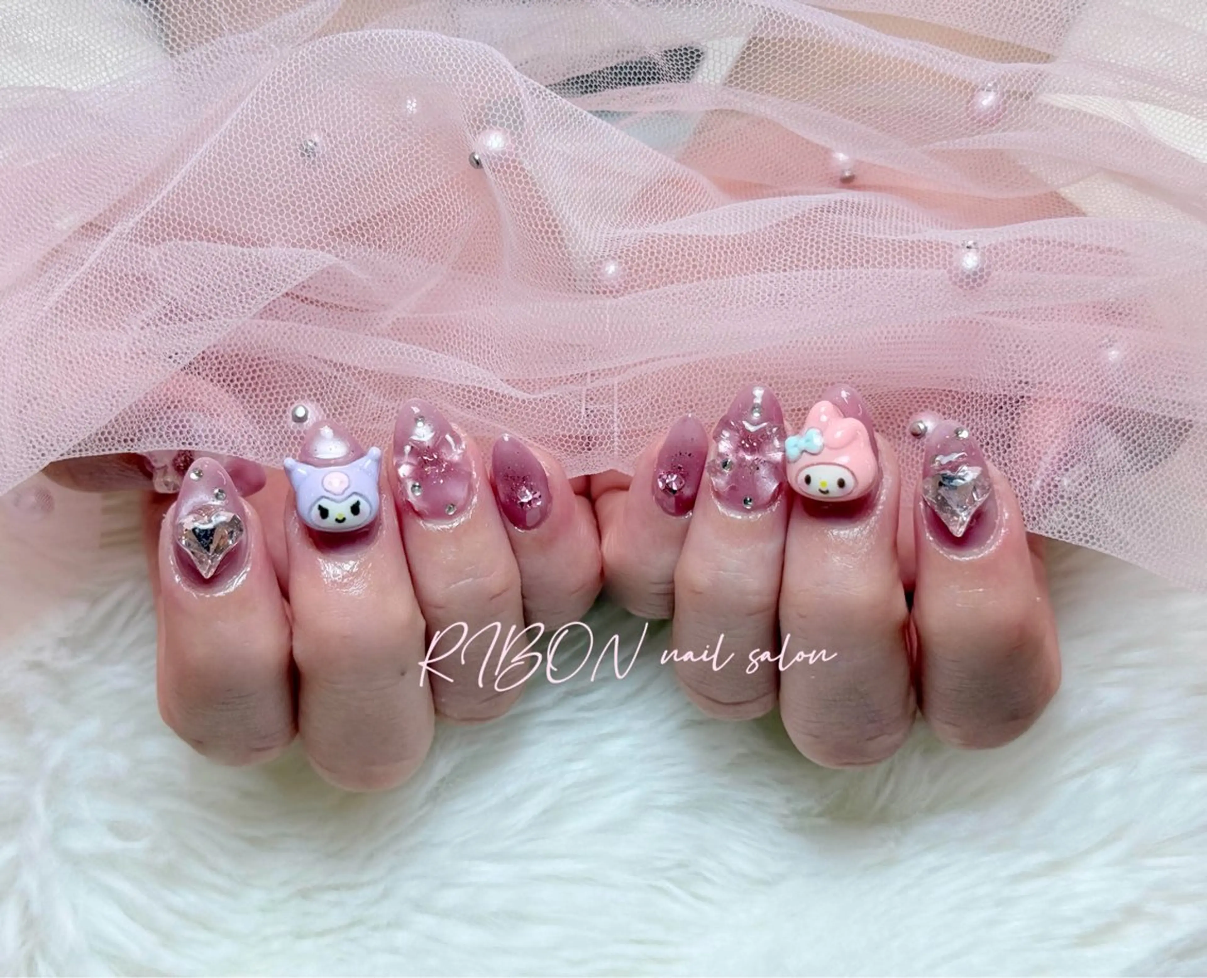 ネイル チークネイル 長さ出し フレンチネイル ジェルネイル グラデーション ハンドネイル RIBON nail 高田馬場のネイルデザイン