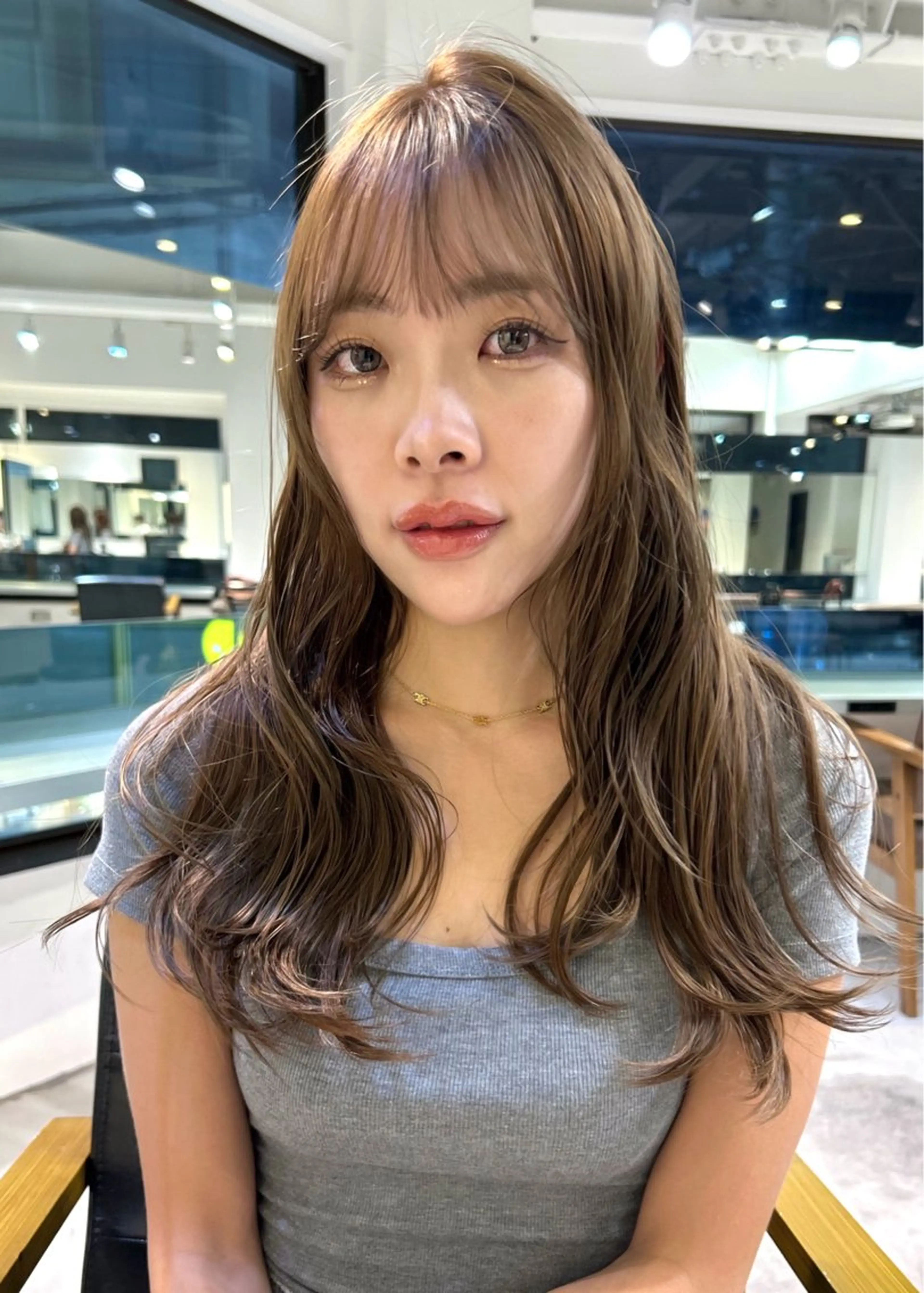 ロング カラー パーマ カット ヘアカラー レイヤー/透明感/ ブリーチなし/わかなのヘアスタイル