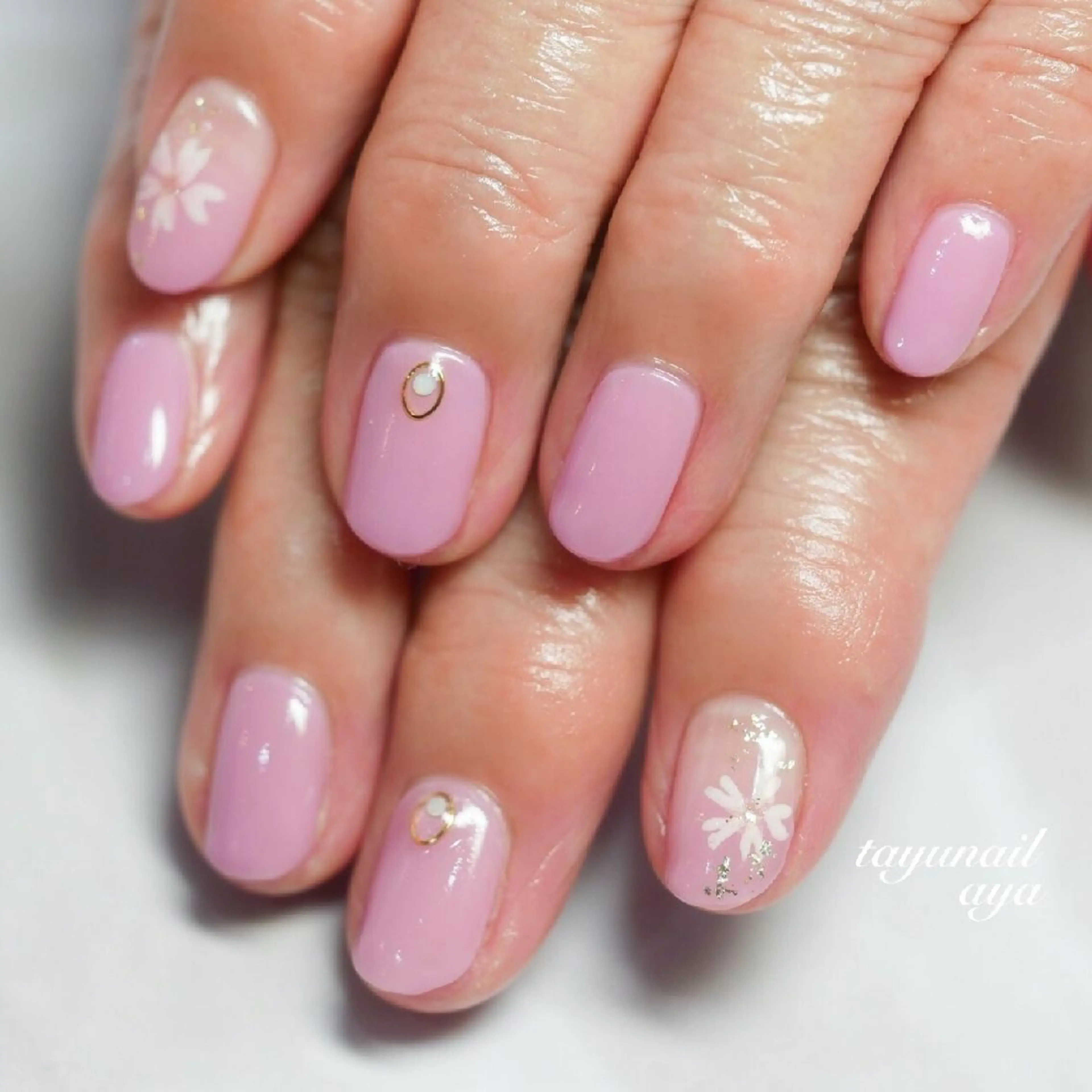 ネイル アートネイル ブルー 桜ネイル ジェルネイル パラジェル ネイルサロン 【たゆnail】のネイルデザイン