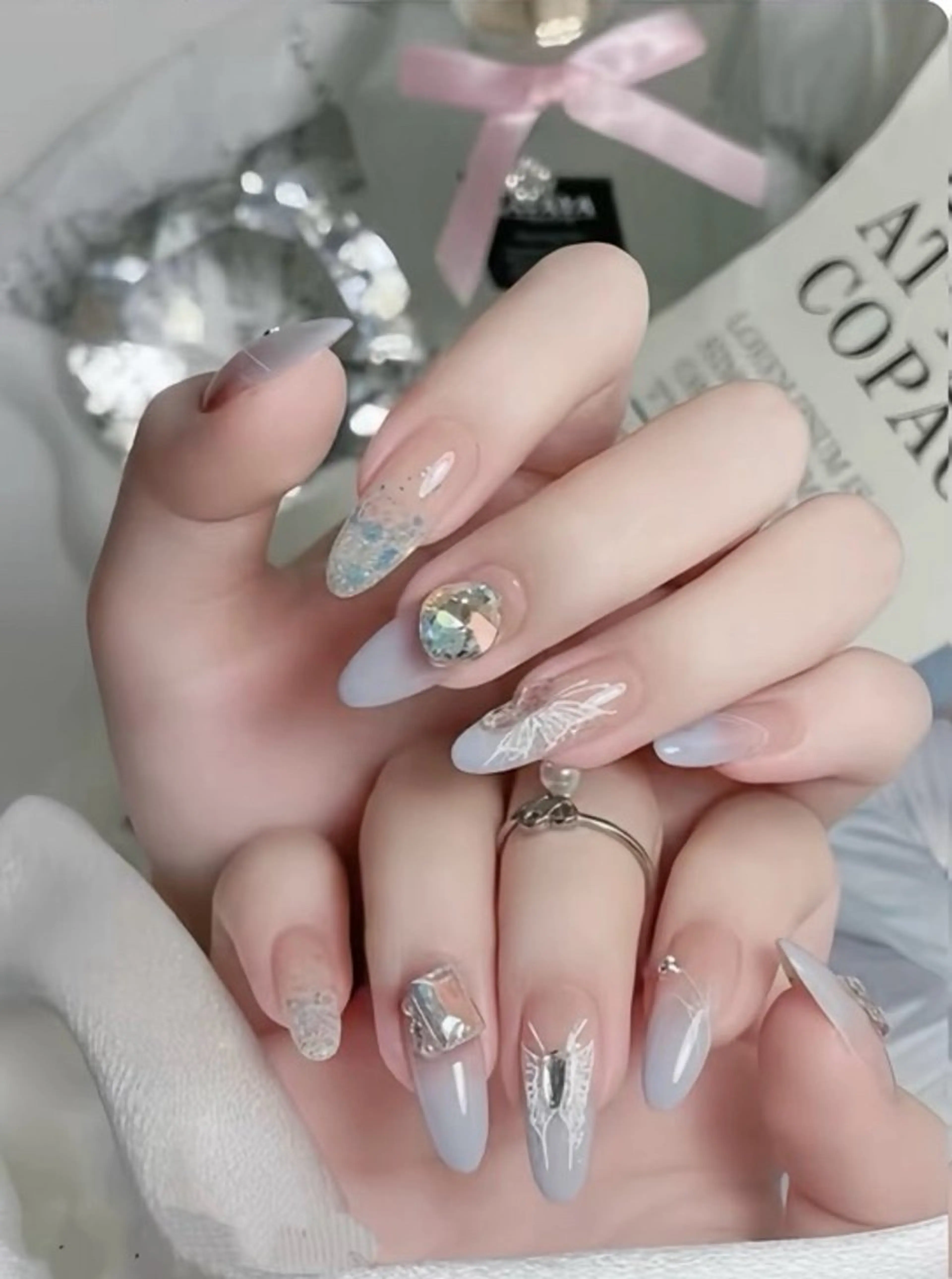 ネイル チークネイル 長さ出し フレンチネイル ガーリー 韓国ネイル sun nail池袋 モデル募集のネイルデザイン