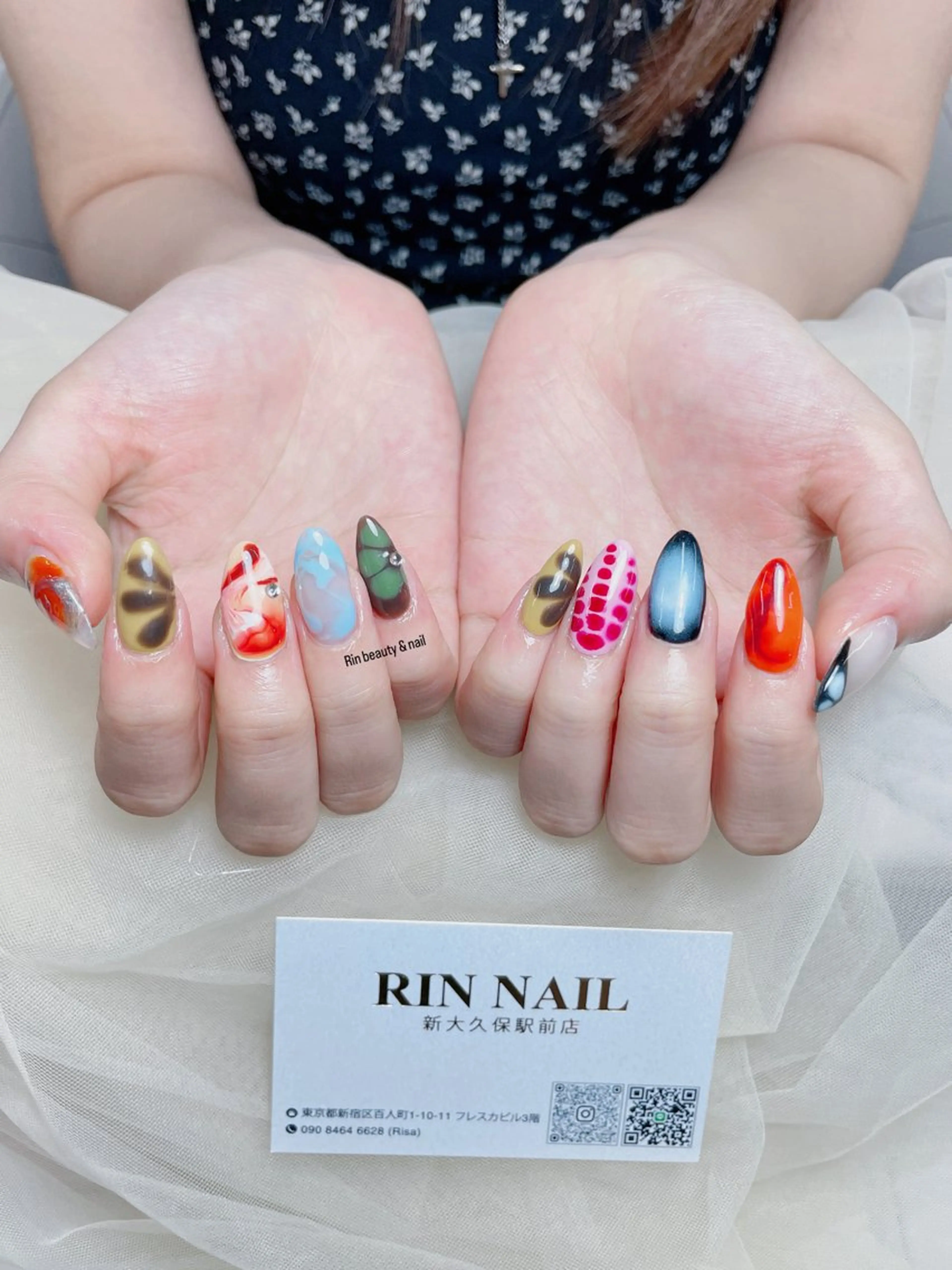 ネイル アートネイル 長さ出し ガーリー 韓国ネイル 持ち込み Rin Nail 新大久保店のネイルデザイン