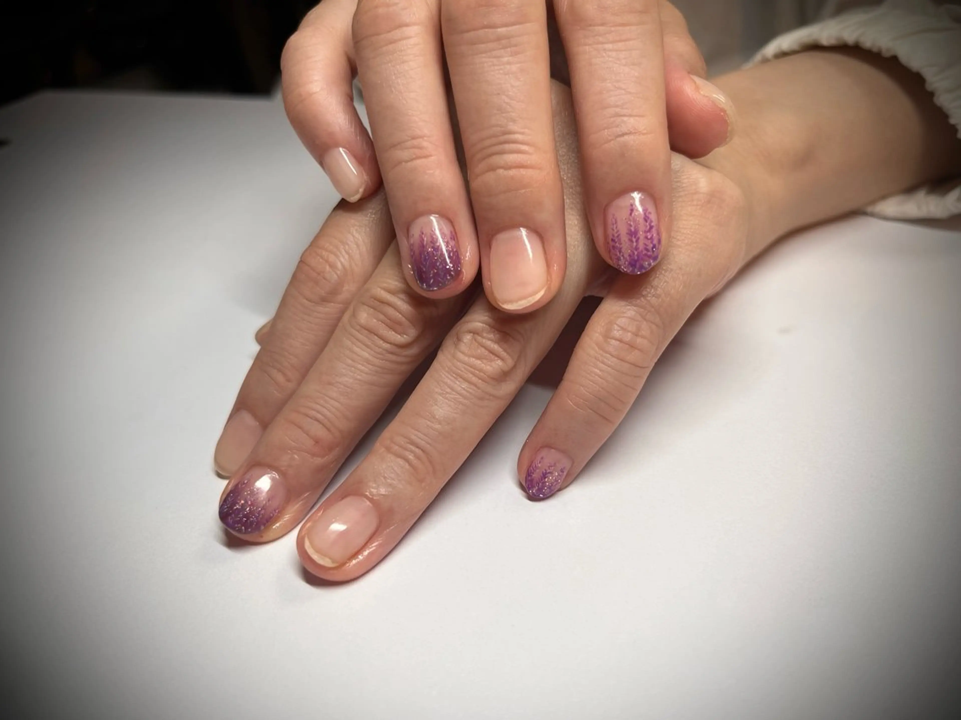 ネイル クリアネイル ジェルネイル ラメ(グリッター) パラジェル パープル ハンドネイル himitsu kichiのネイルデザイン