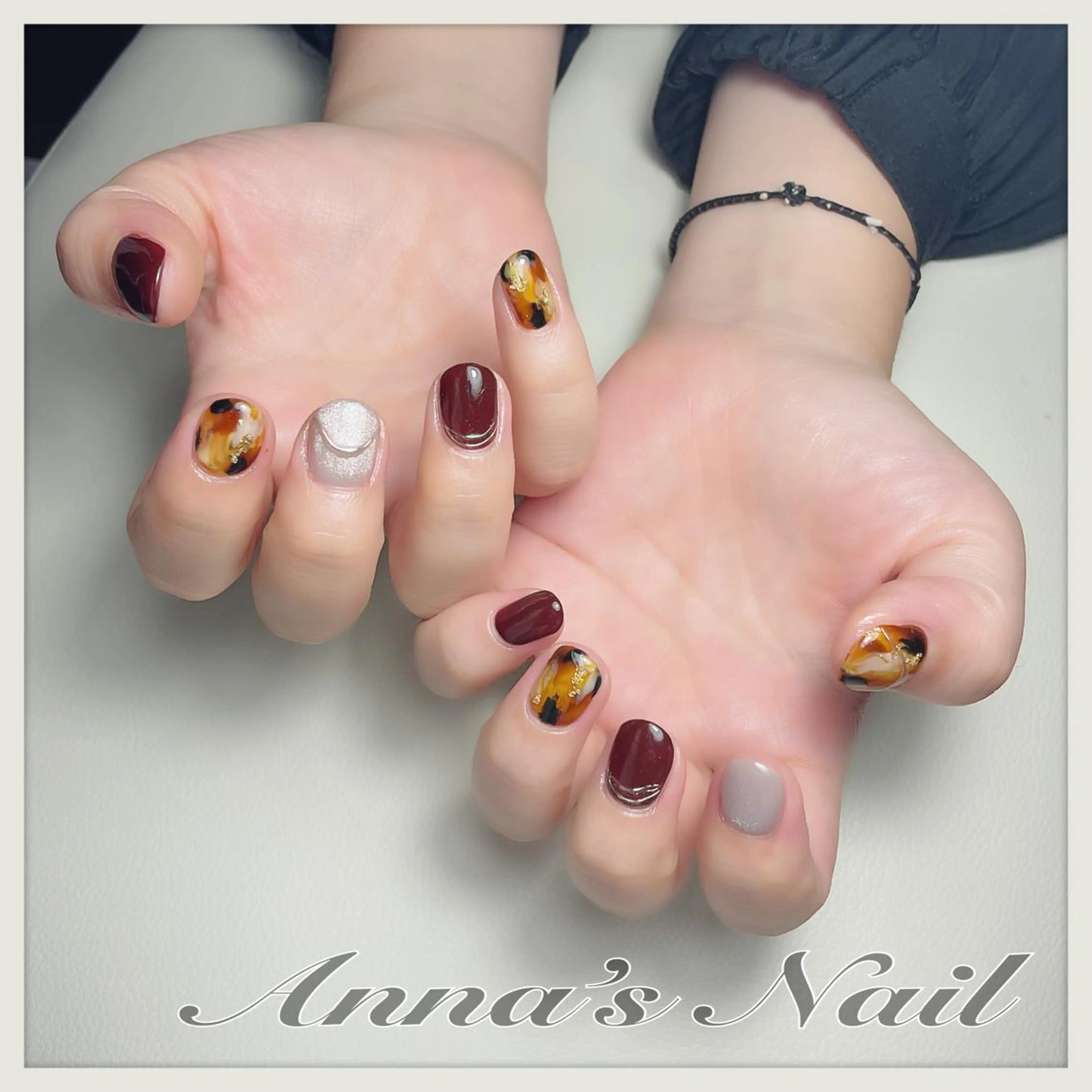 ネイル べっ甲ネイル ボルドー マグネットネイル Anna’s Nail所属・清口 杏奈のネイルデザイン
