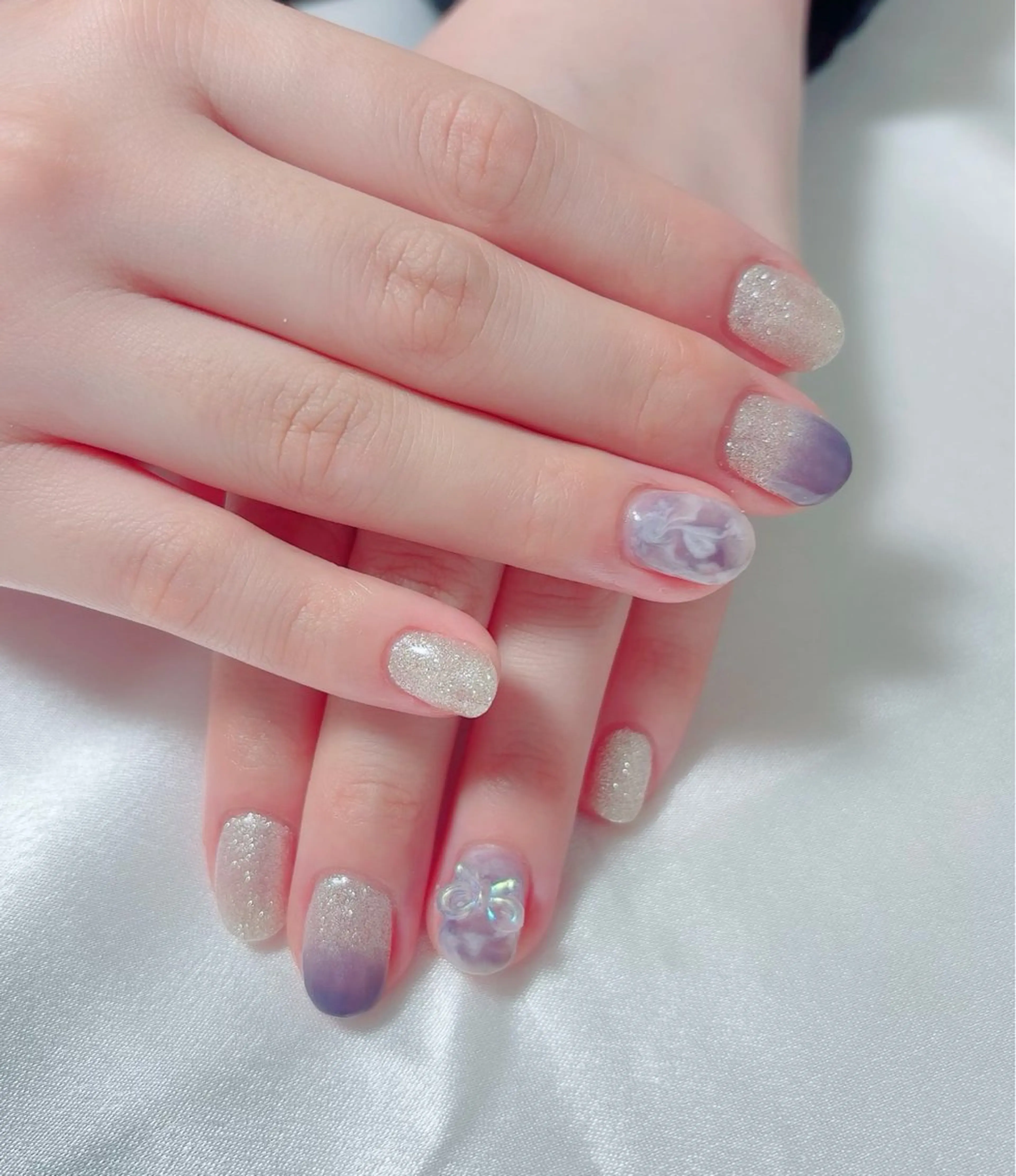 ネイル ラメ(グリッター) 大理石ネイル(マーブル) シルバー nail lumièreのネイルデザイン