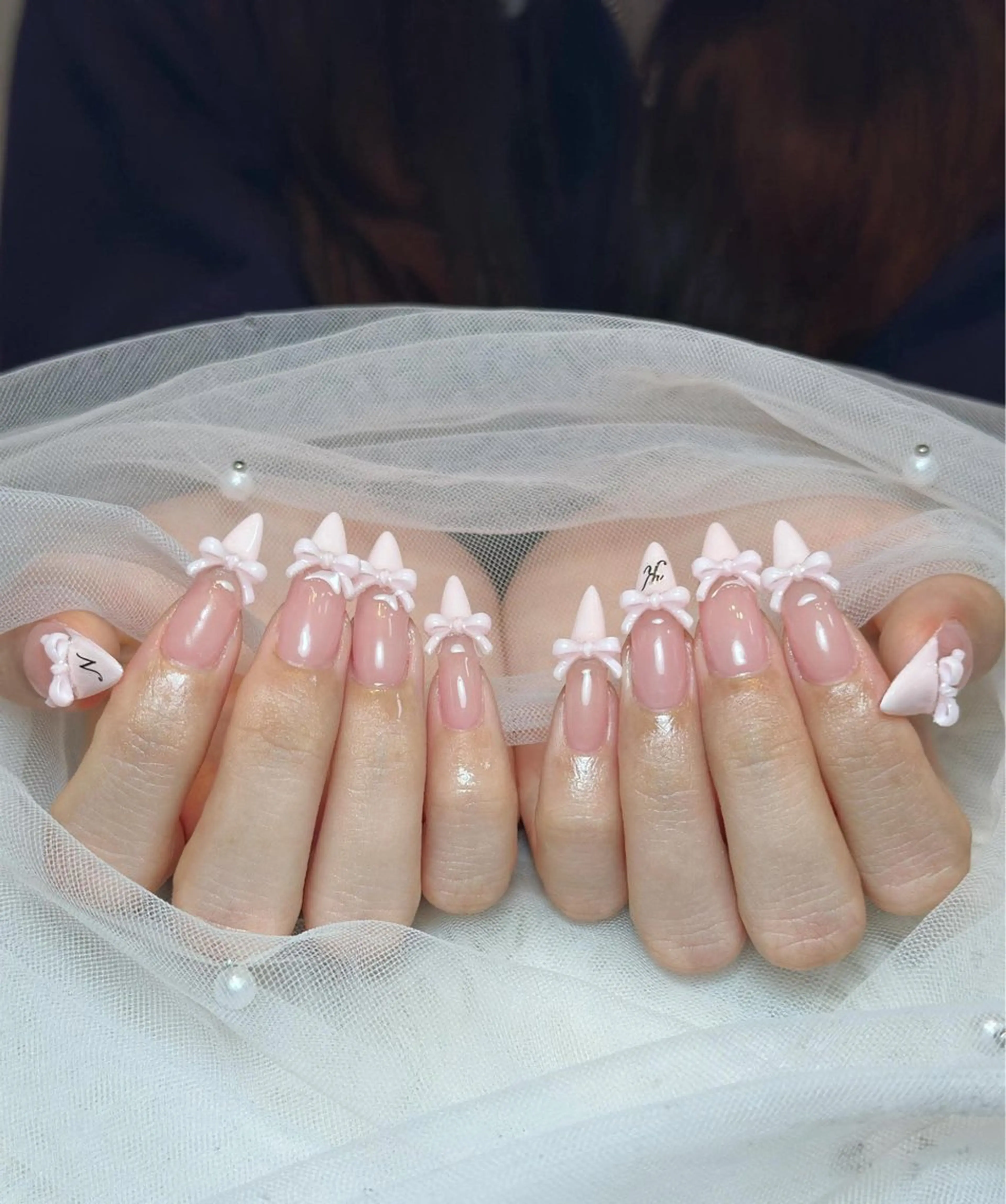 ネイル チークネイル ドット フレンチネイル グラデーション ハート ハンドネイル Julli NailStudioのネイルデザイン