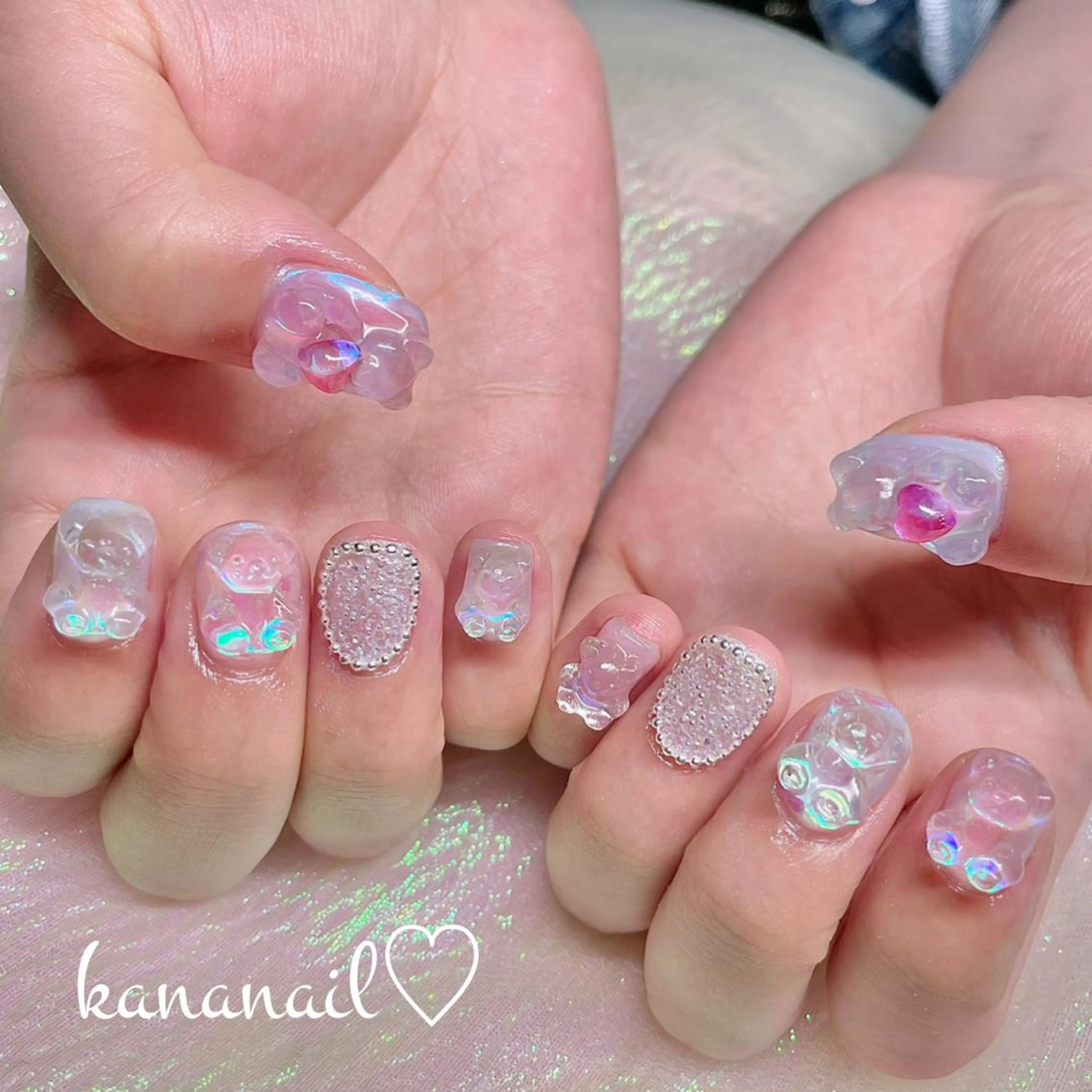 ネイル オーロラネイル 氷ネイル・うるうるネイル ぷっくりネイル kananail ♡のネイルデザイン