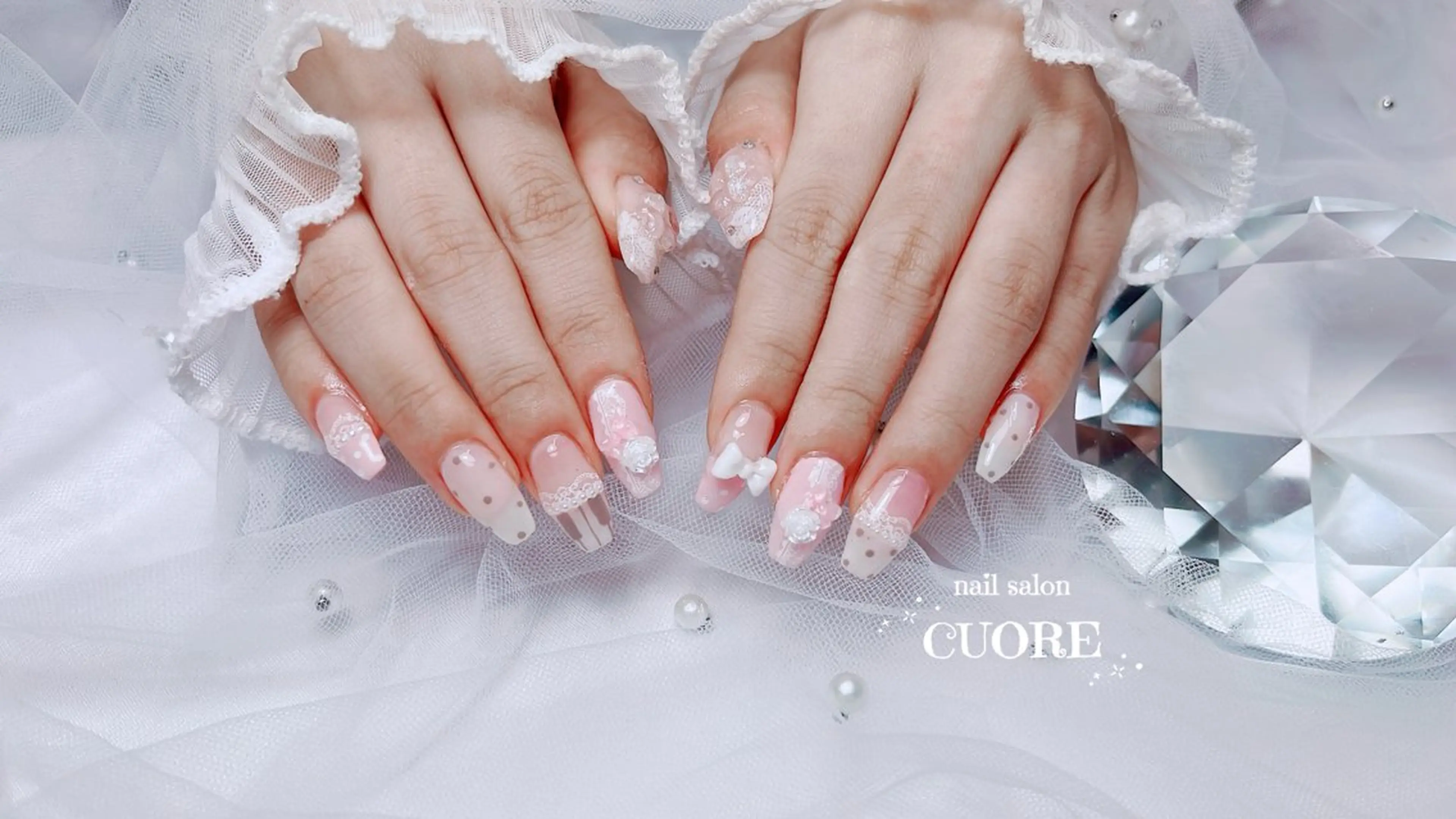 ネイル ドット フレンチネイル レース 持ち込み ハンドネイル nail salon CUOREのネイルデザイン