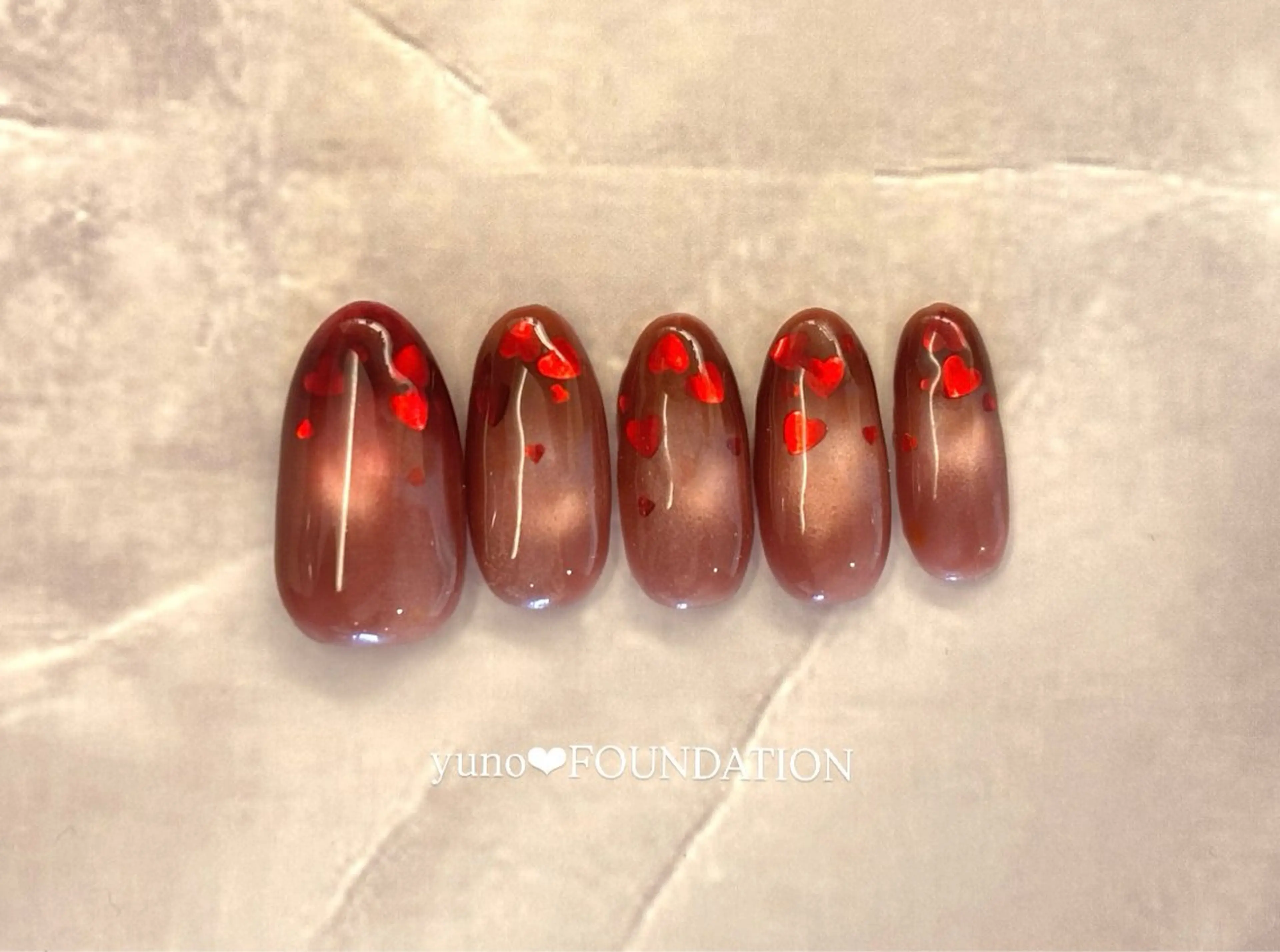 ネイル ボルドー ハート ハンドネイル FOUNDATION所属・yuno❤︎ FOUNDATIONのネイルデザイン