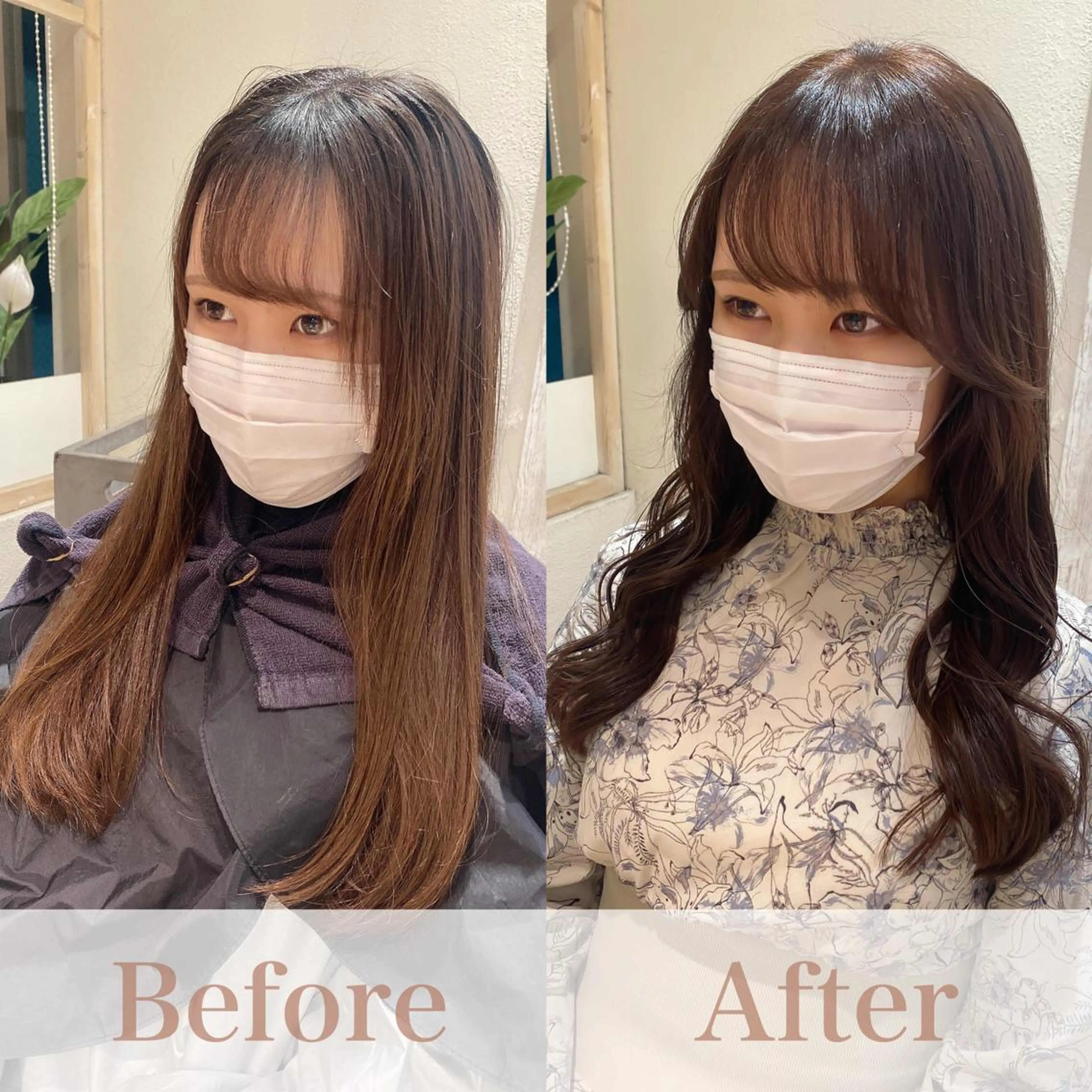 ロング カラー ベージュカラー ショコラベージュ 顔周りカット 顔周り/くびれヘア 韓国ヘア💕風間るなのヘアスタイル