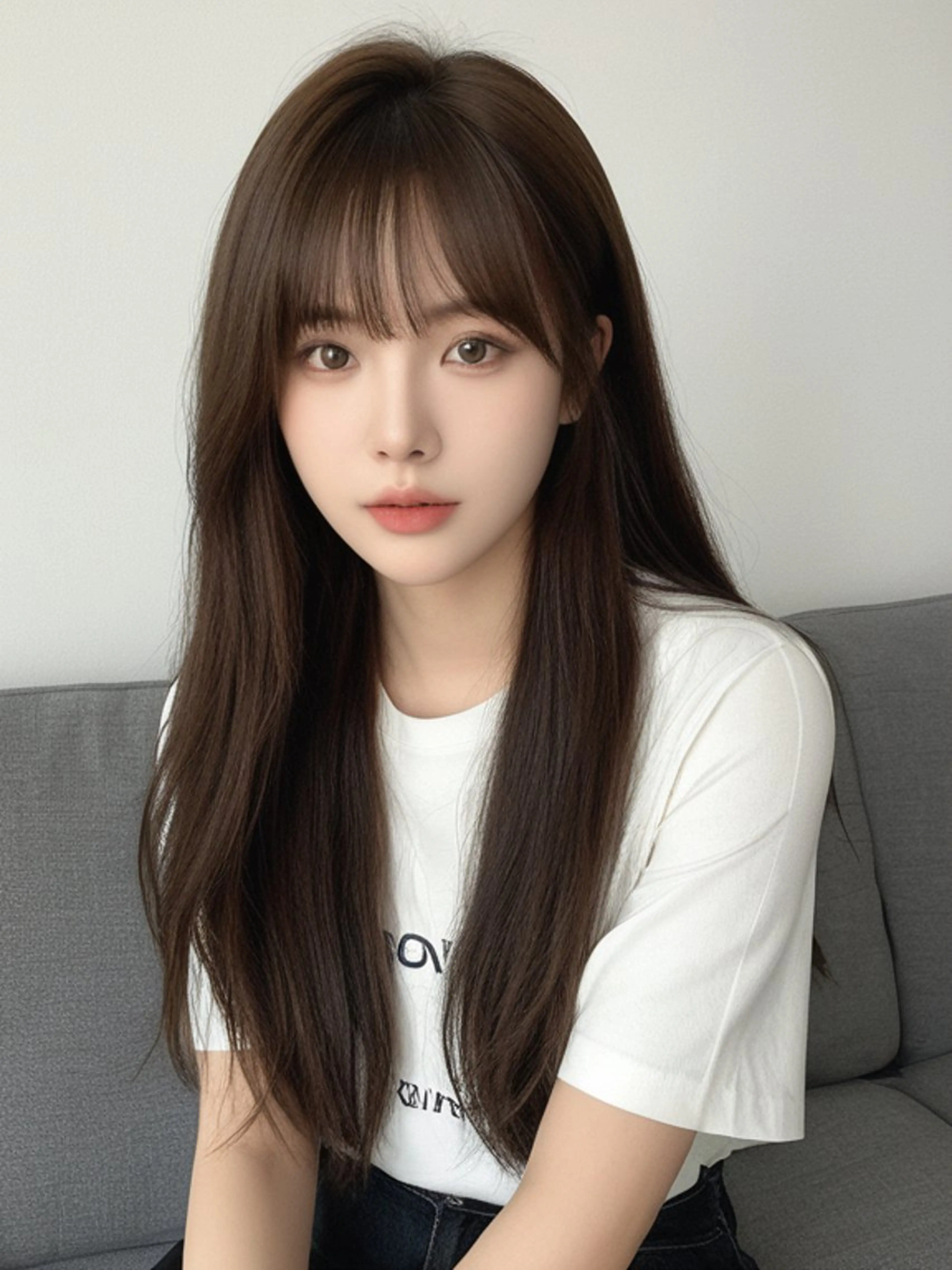 ロング くびれヘア 韓国風ヘア レイヤーカット シースルーバング 新宿/韓国レイヤー/ 顔まわり/メンズヘアのヘアスタイル