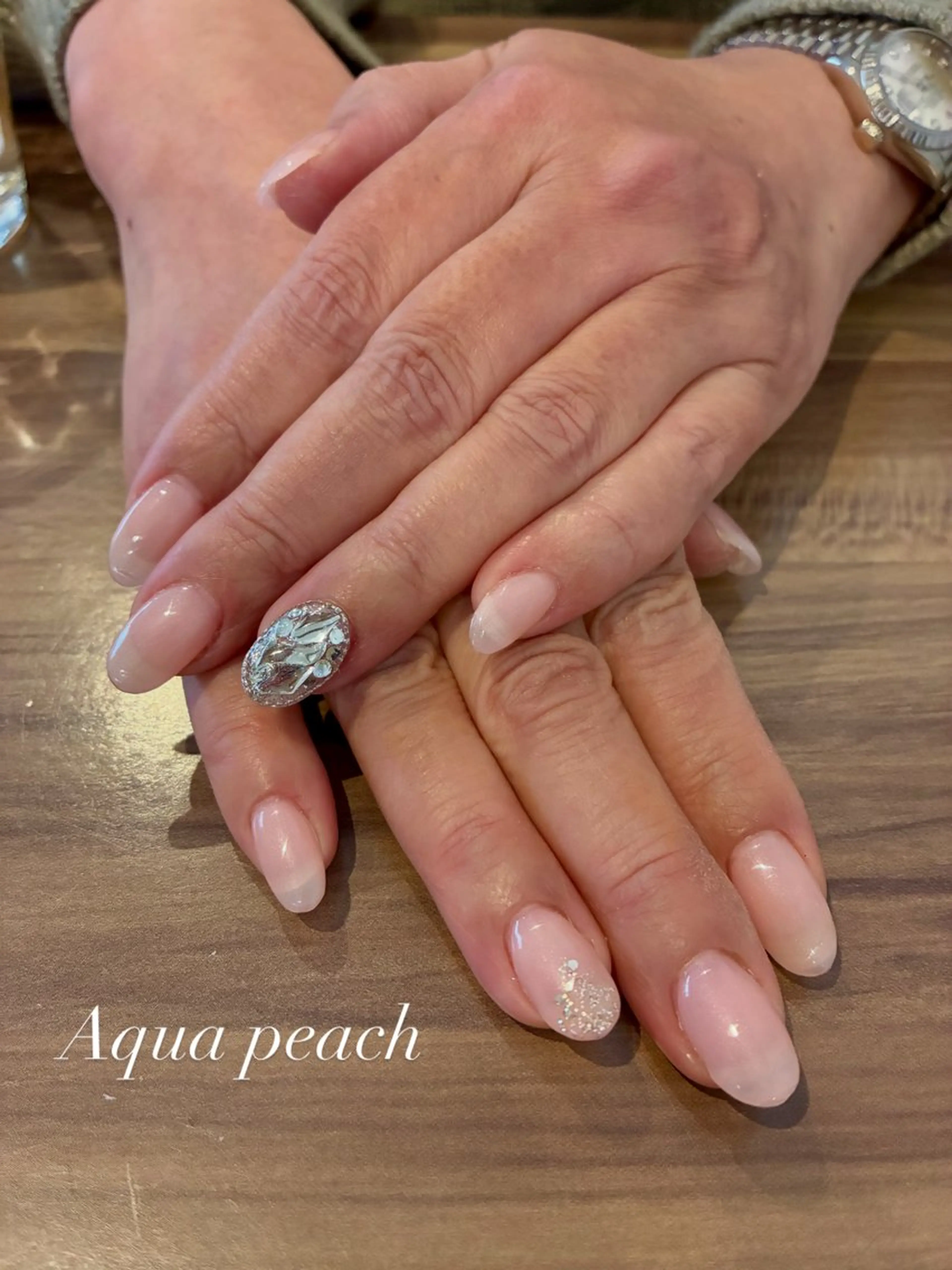 ネイル ハンドネイル Aqua peachのネイルデザイン