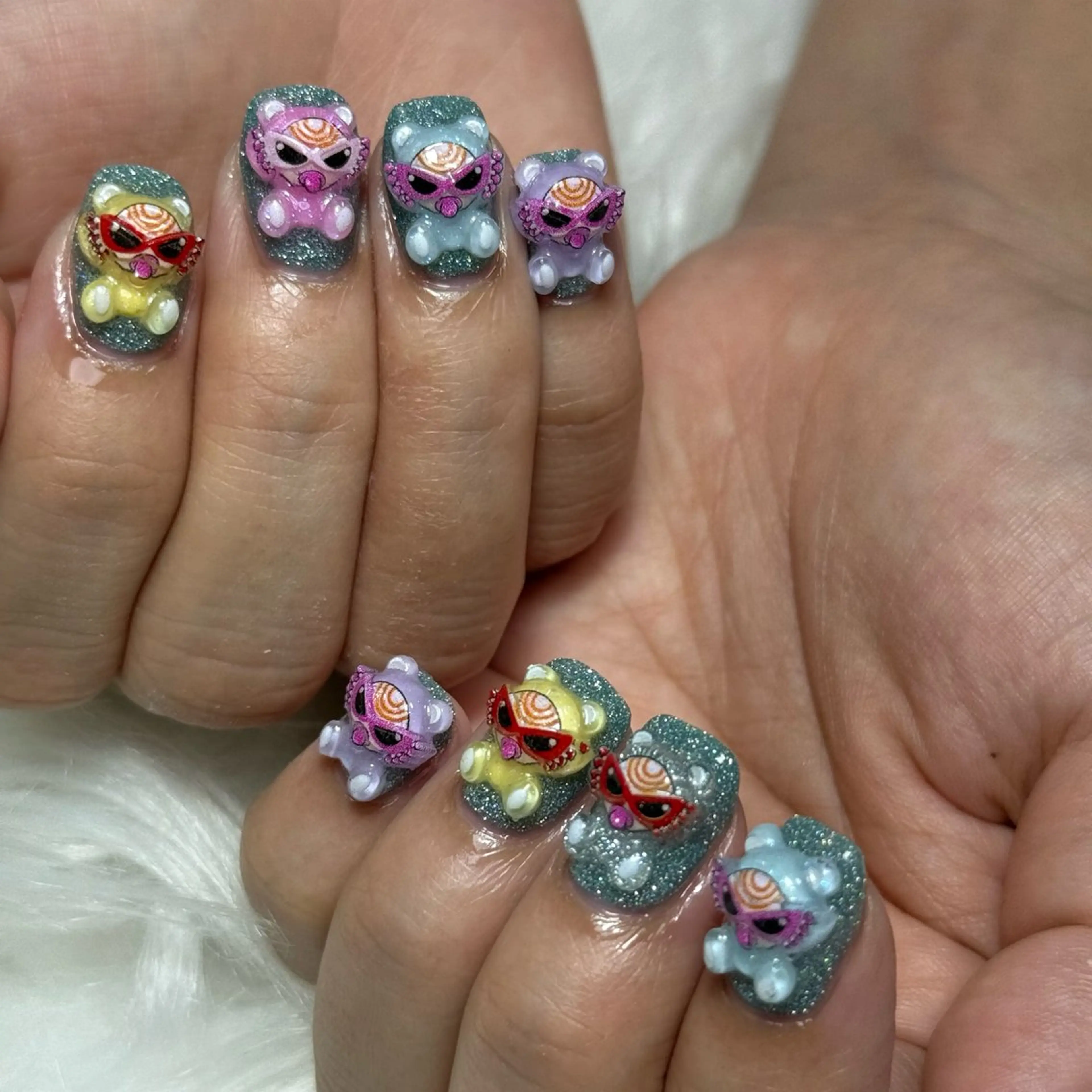 ネイル フラッシュネイル 水色 ショートネイル ハンドネイル L'ino nailのネイルデザイン