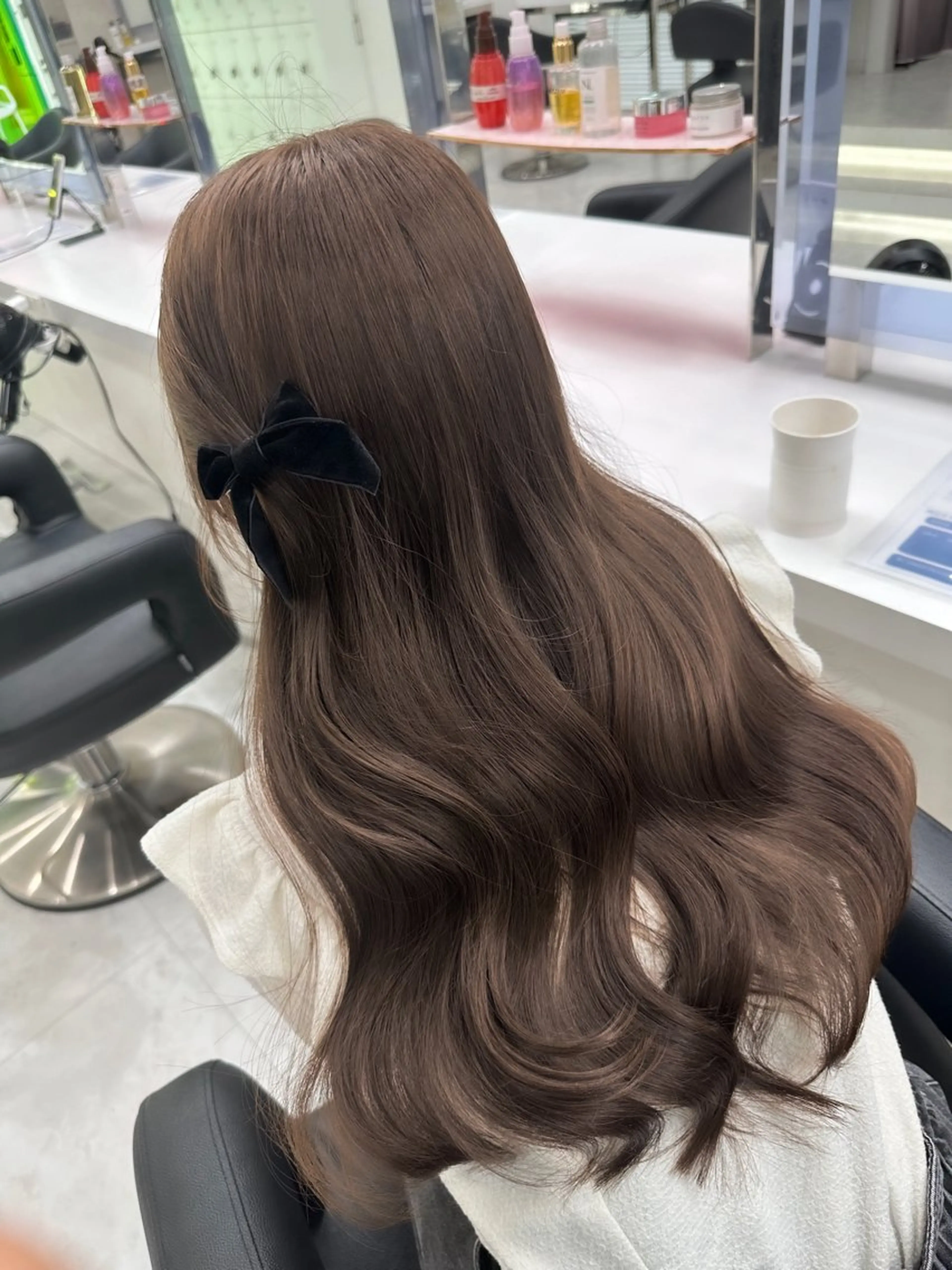 ロング アッシュ チョコレートブラウン 韓国風カラー ピンクブラウン 髪質改善 ヘアカラー トリートメント 🤎MISAKI 艶髪カラー🤎のヘアスタイル