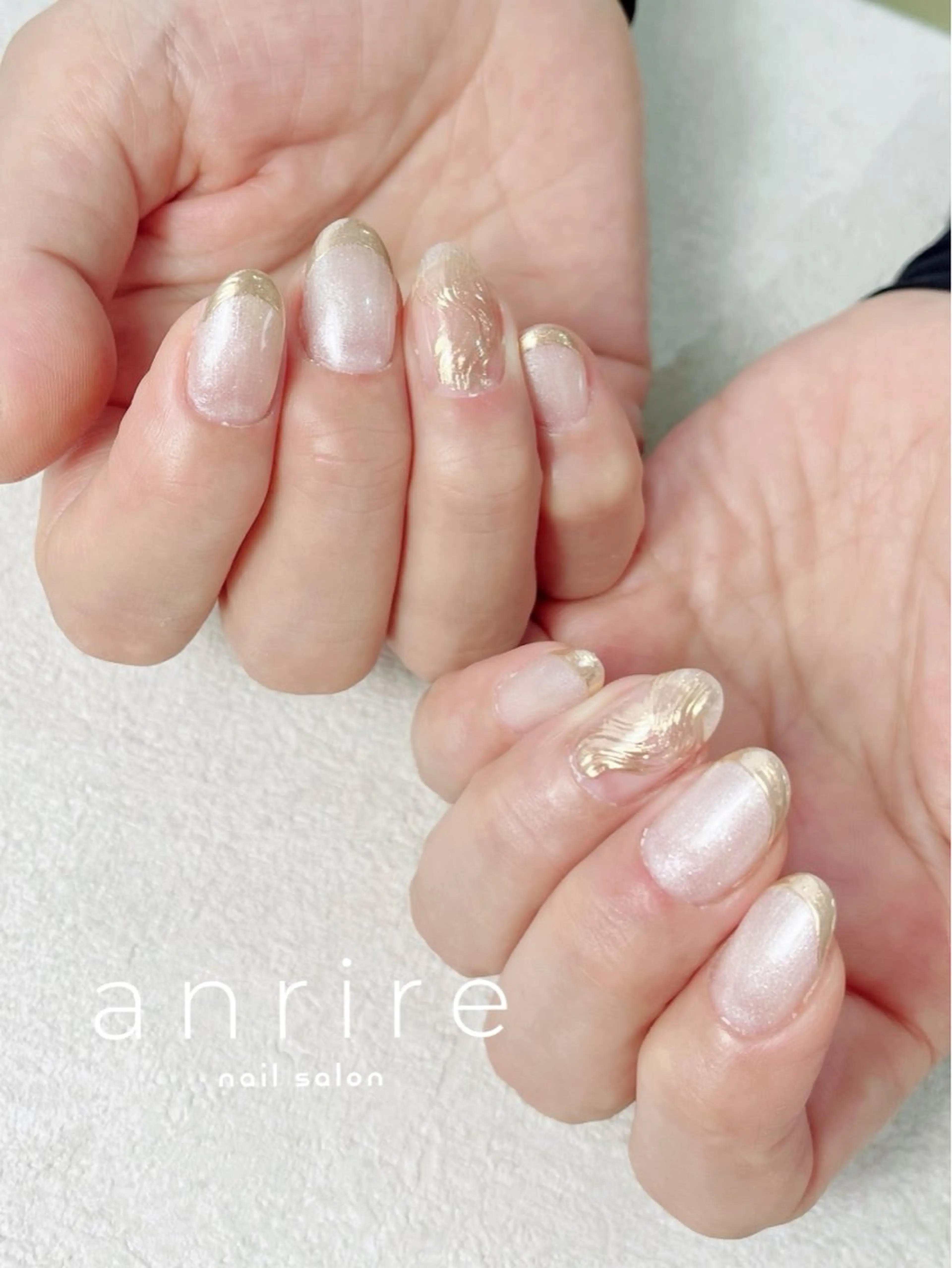 ネイル アートネイル フレンチネイル ジェルネイル ゴールド キラキラネイル ハンドネイル nailsalon anrireのネイルデザイン