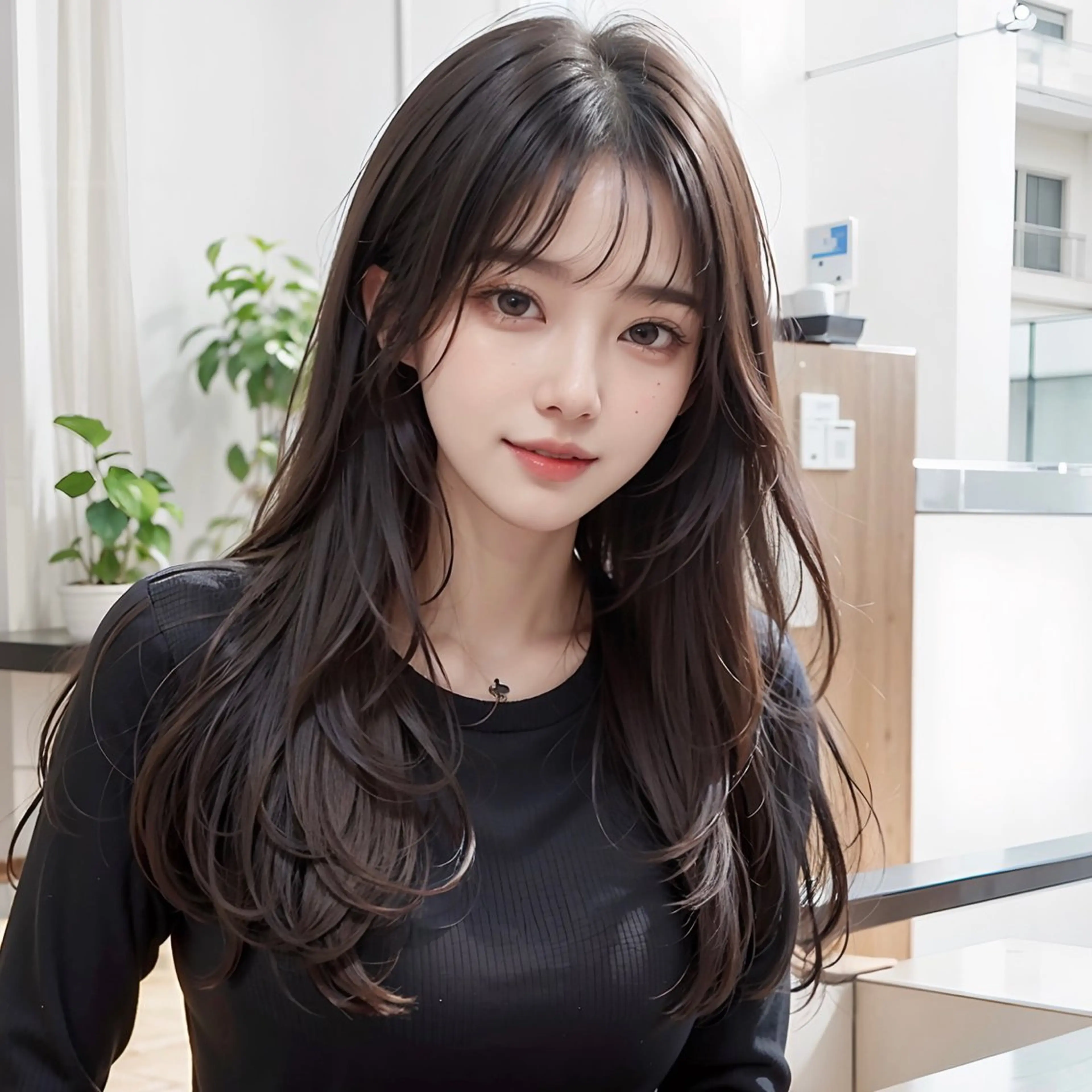 ロング 顔まわりレイヤー 顔周りカット レイヤーカット カットモデル募集 ミネのヘアスタイル