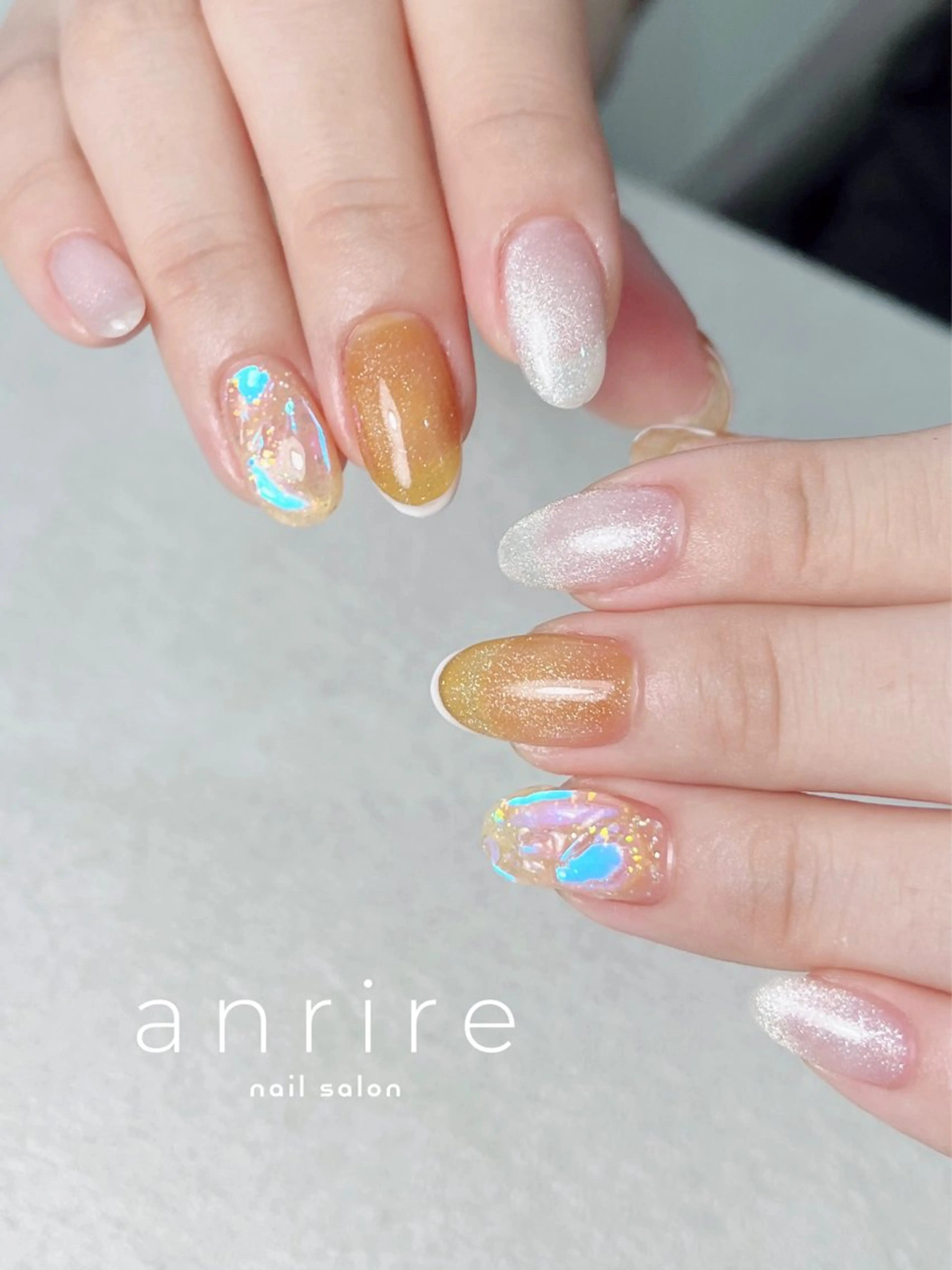ネイル フレンチネイル ジェルネイル 氷ネイル・うるうるネイル キラキラネイル ラメ(グリッター) ハンドネイル nail salon anrire〜アンリール〜所属・nailsalon anrireのネイルデザイン