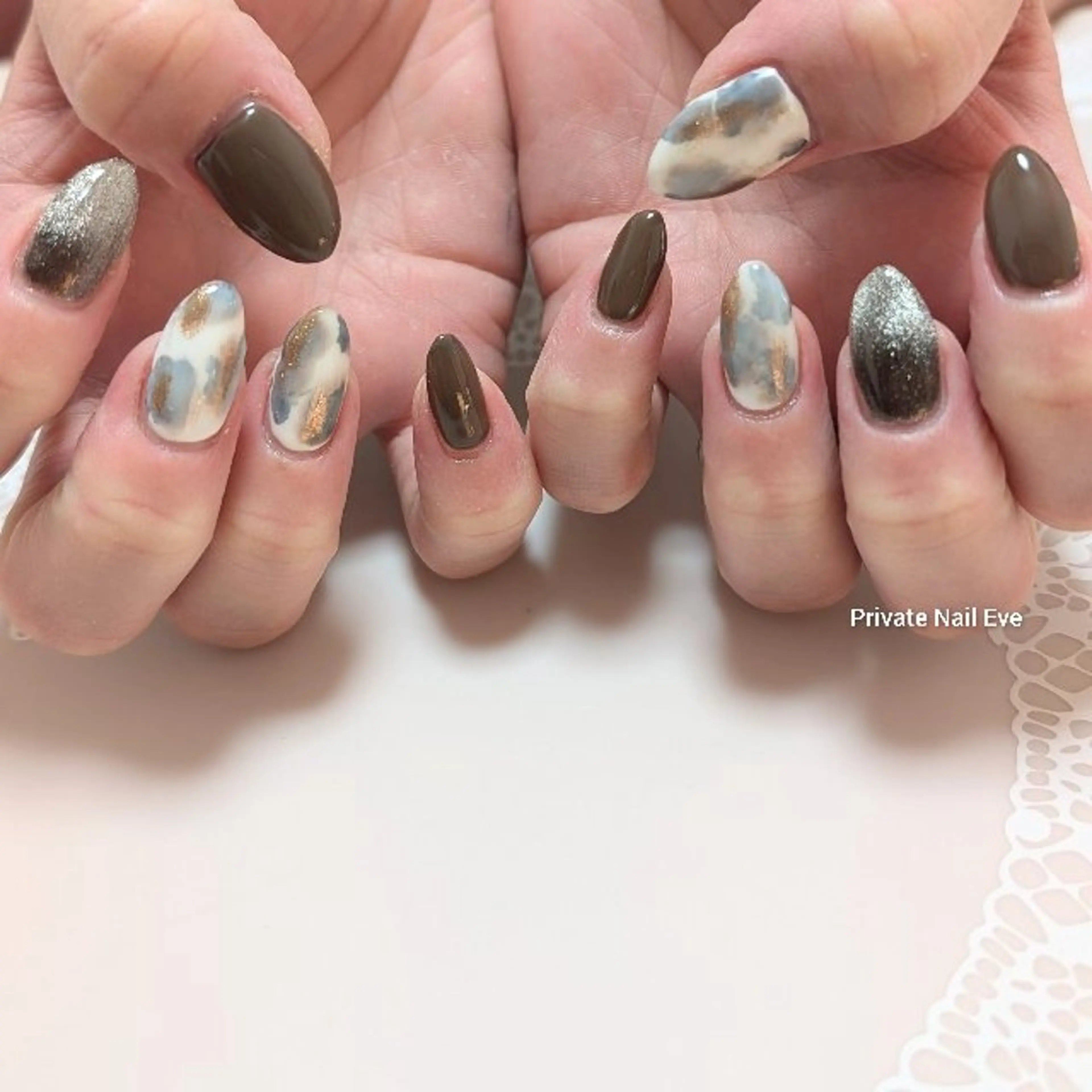 ネイル べっ甲ネイル ホワイト ハンドネイル ネイル junkoのネイルデザイン