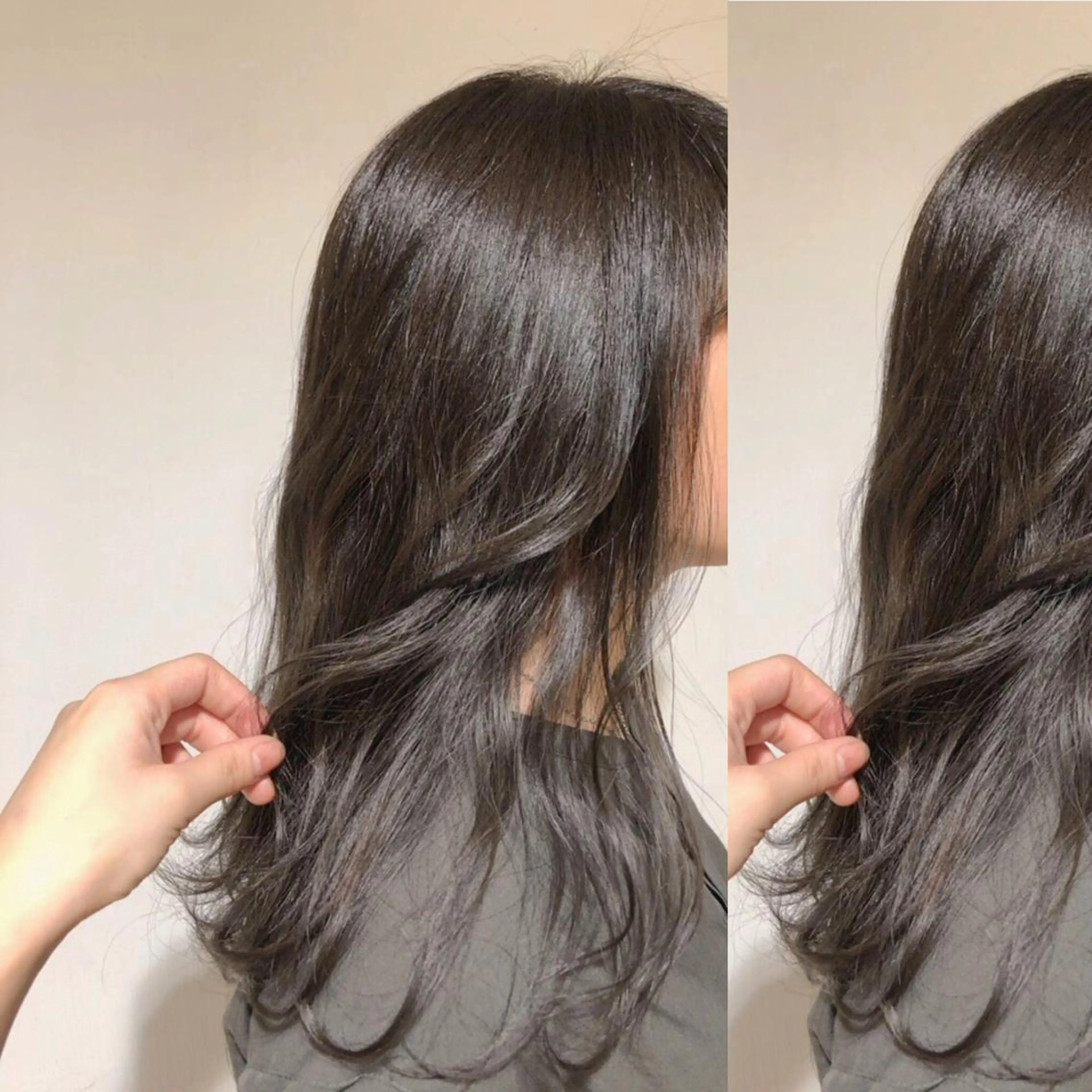 セミロング カラー ボブ顔周り 韓国遠藤小雪のヘアスタイル