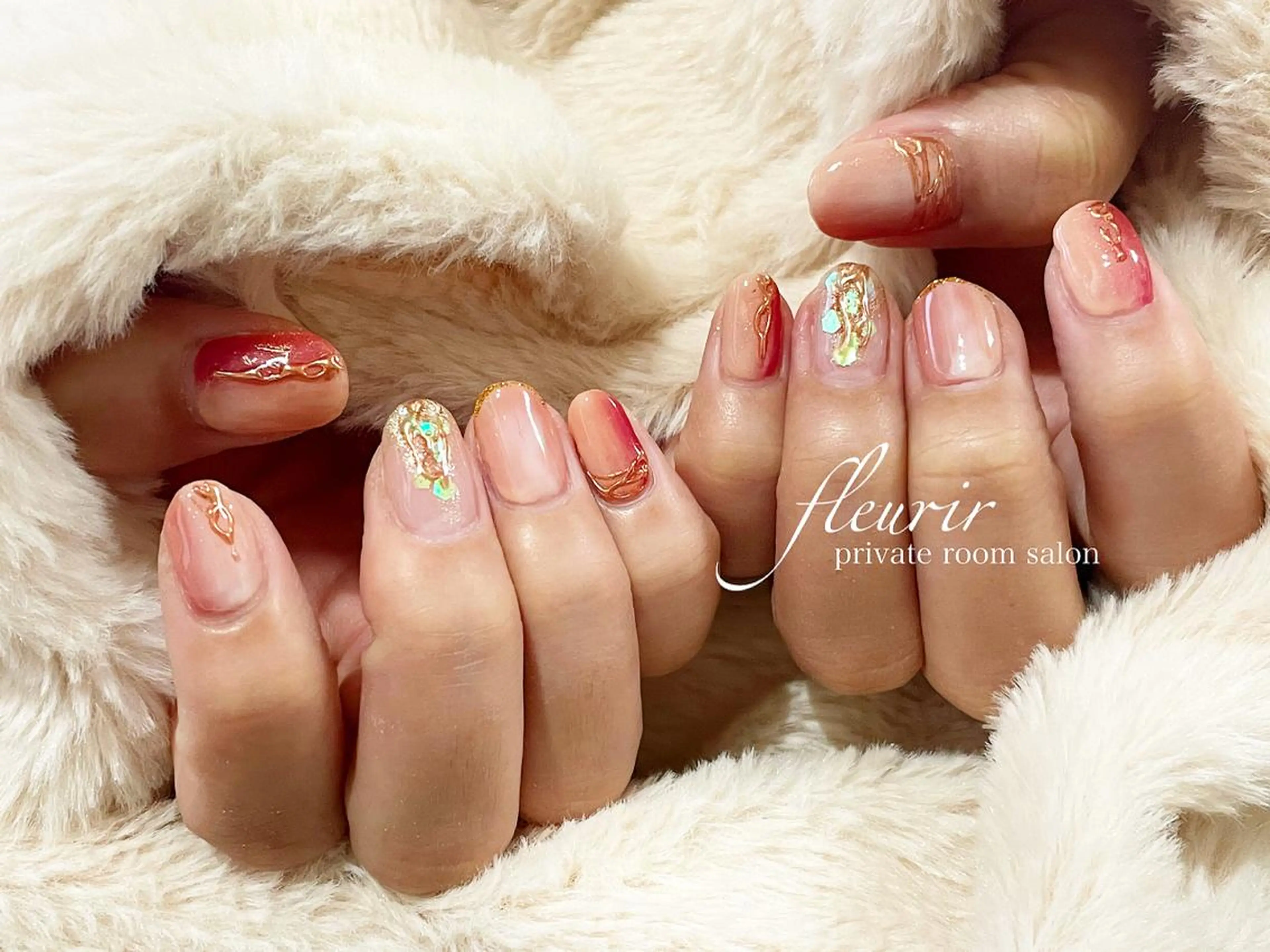 ネイル アートネイル ラメ(グリッター) ミラーネイル フルリール 【プライベートサロンのネイルデザイン