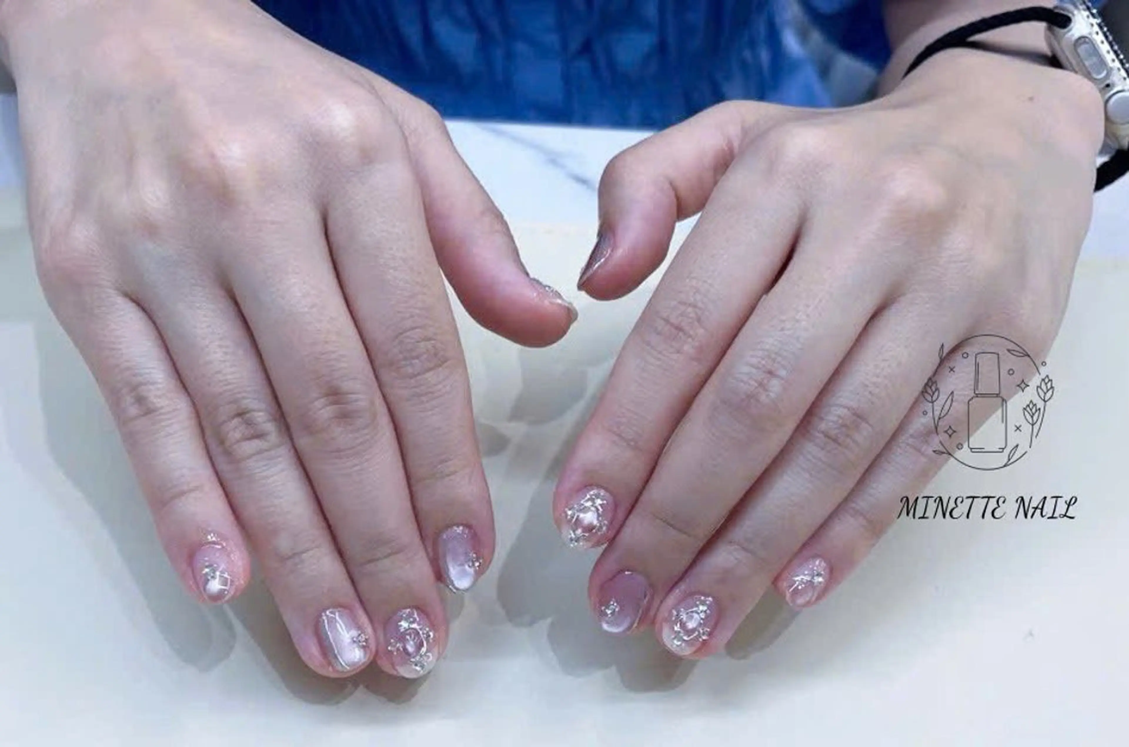 ネイル クリアネイル フレンチネイル ジェルネイル ラメ(グリッター) マグネットネイル Minette Nailのネイルデザイン