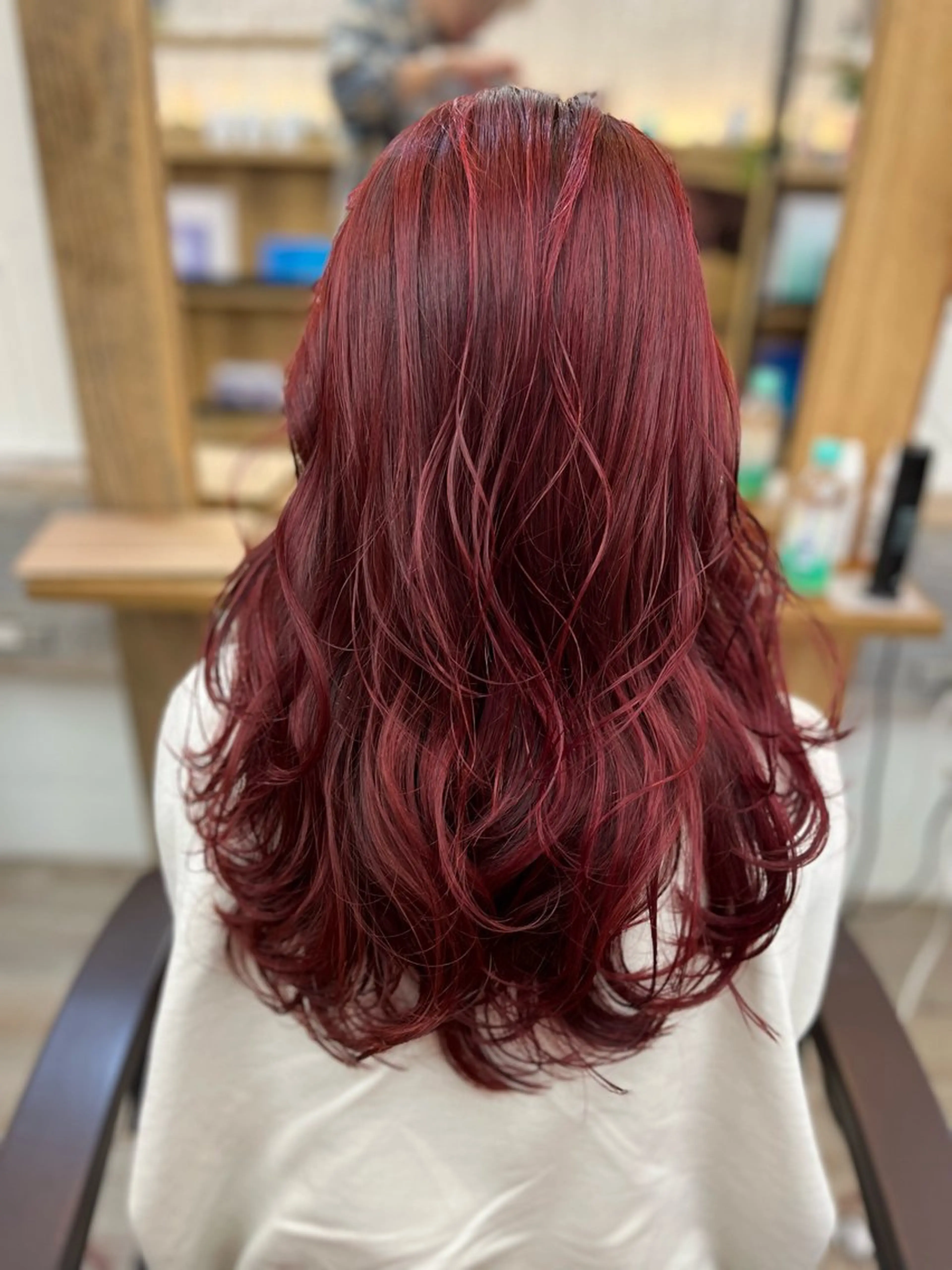 ミディアム カラー パーマ ヘアアレンジ ブリーチ ダブルカラー ブリーチなしカラー レッドカラー 二ヶ月綺麗なデザイン カット/星野六三四のヘアスタイル