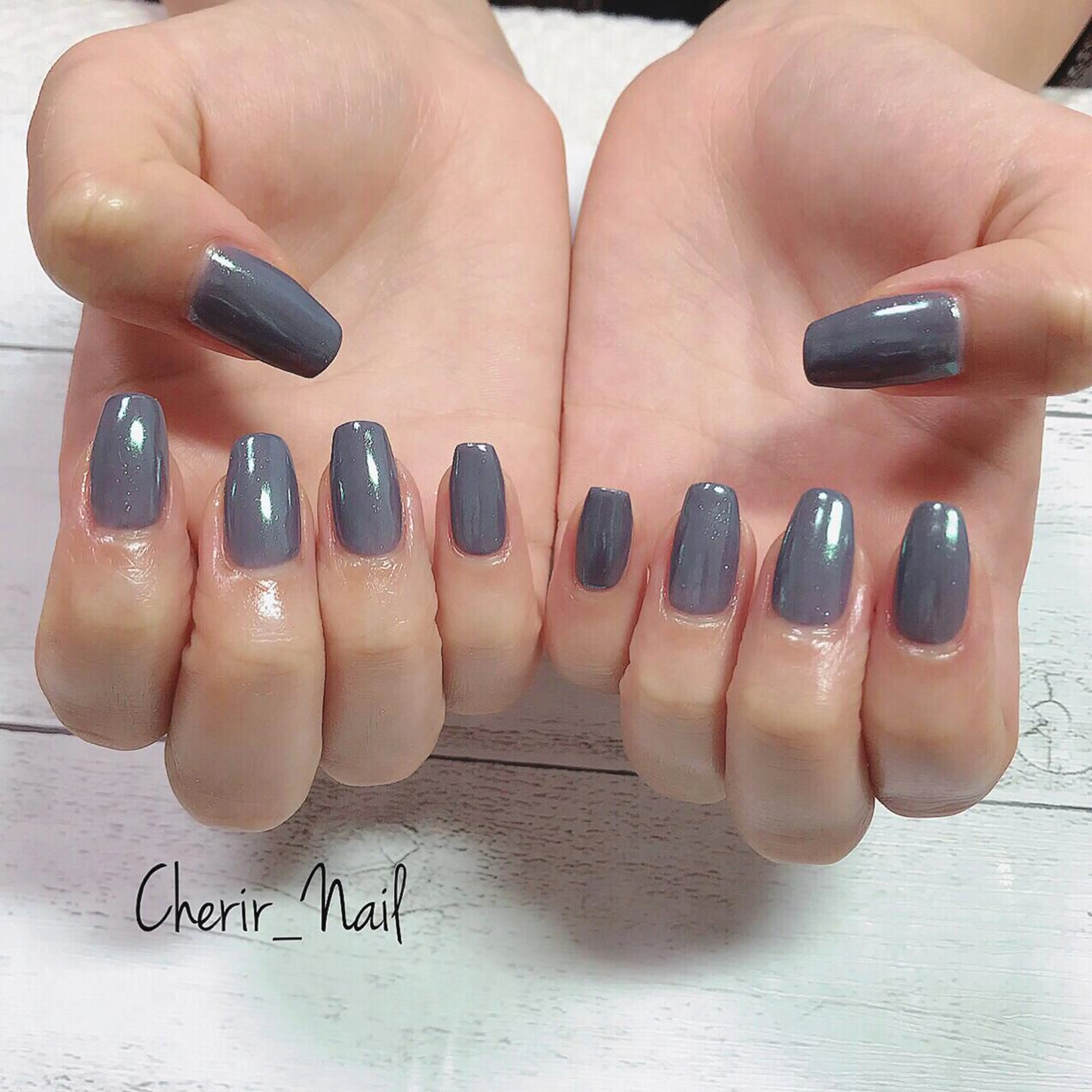 ネイル ロングネイル ミラーネイル ワンカラーネイル シンプルネイル スクエアネイル Cherirnail kaoriのネイルデザイン