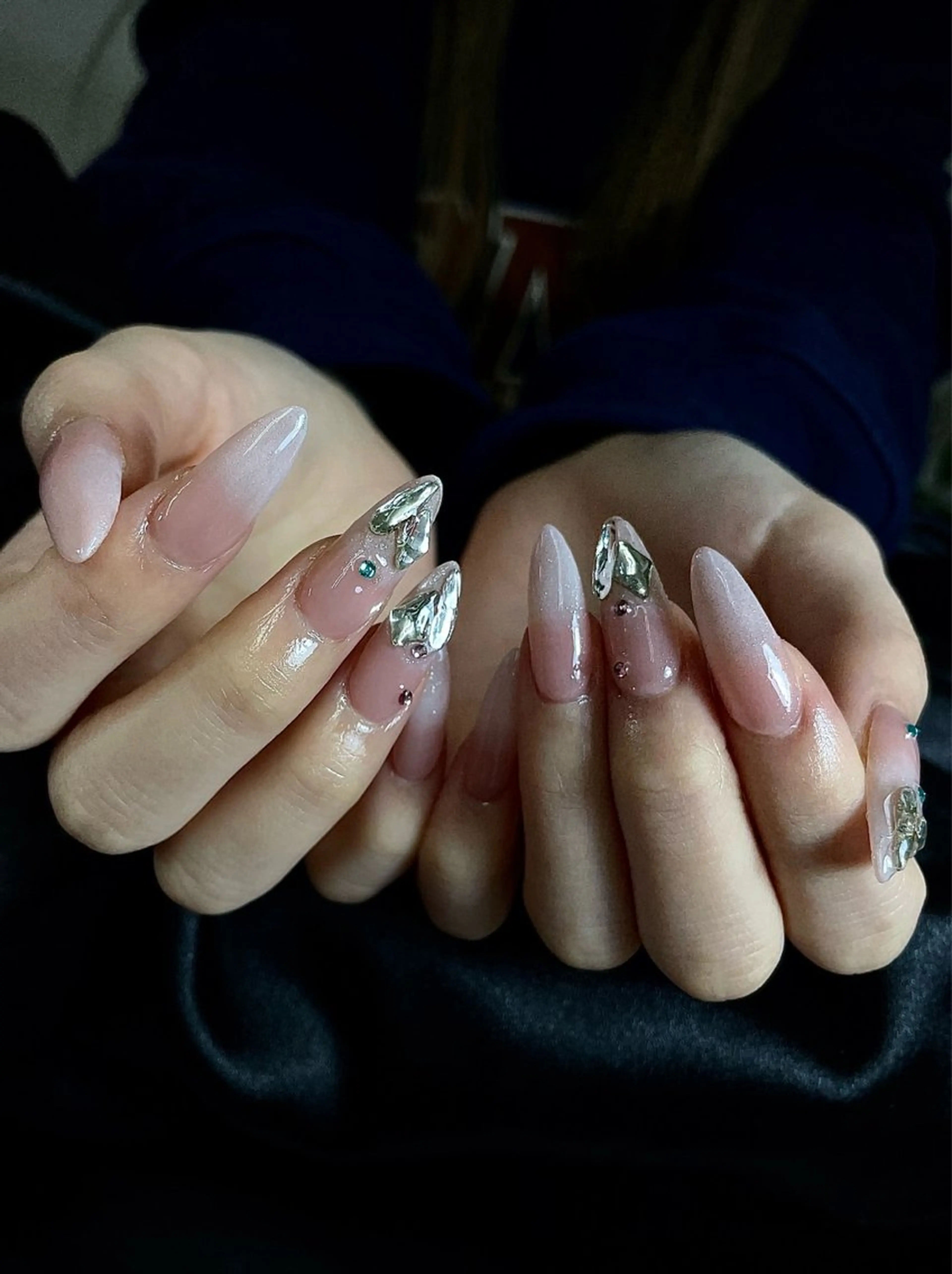 ネイル ブラウン チークネイル 桜ネイル 長さ出し フットネイル ハンドネイル XIINH NAIL SALONのネイルデザイン