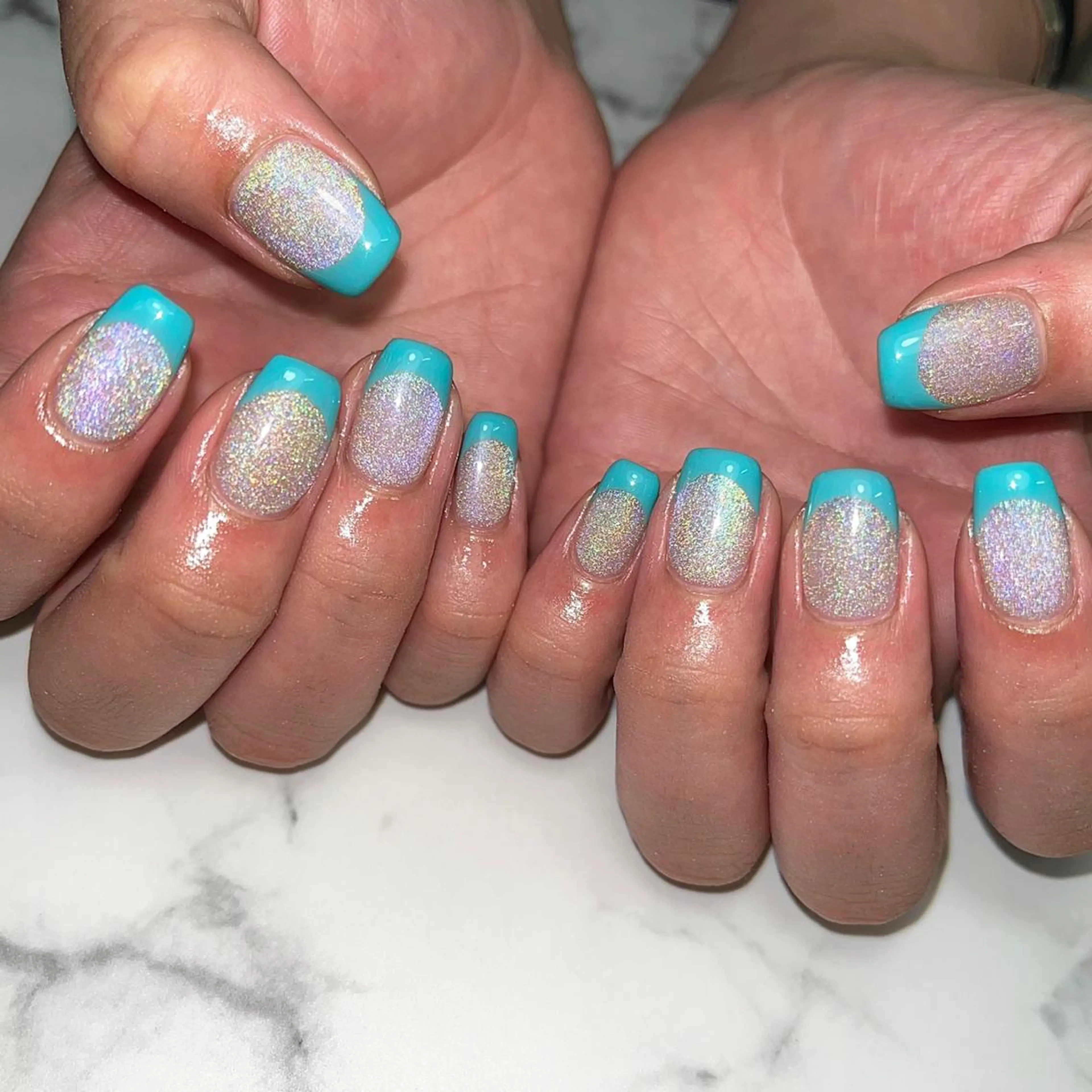 ネイル アートネイル ブルー フレンチネイル ジェルネイル 氷ネイル・うるうるネイル ハンドネイル NAIL NOWのネイルデザイン