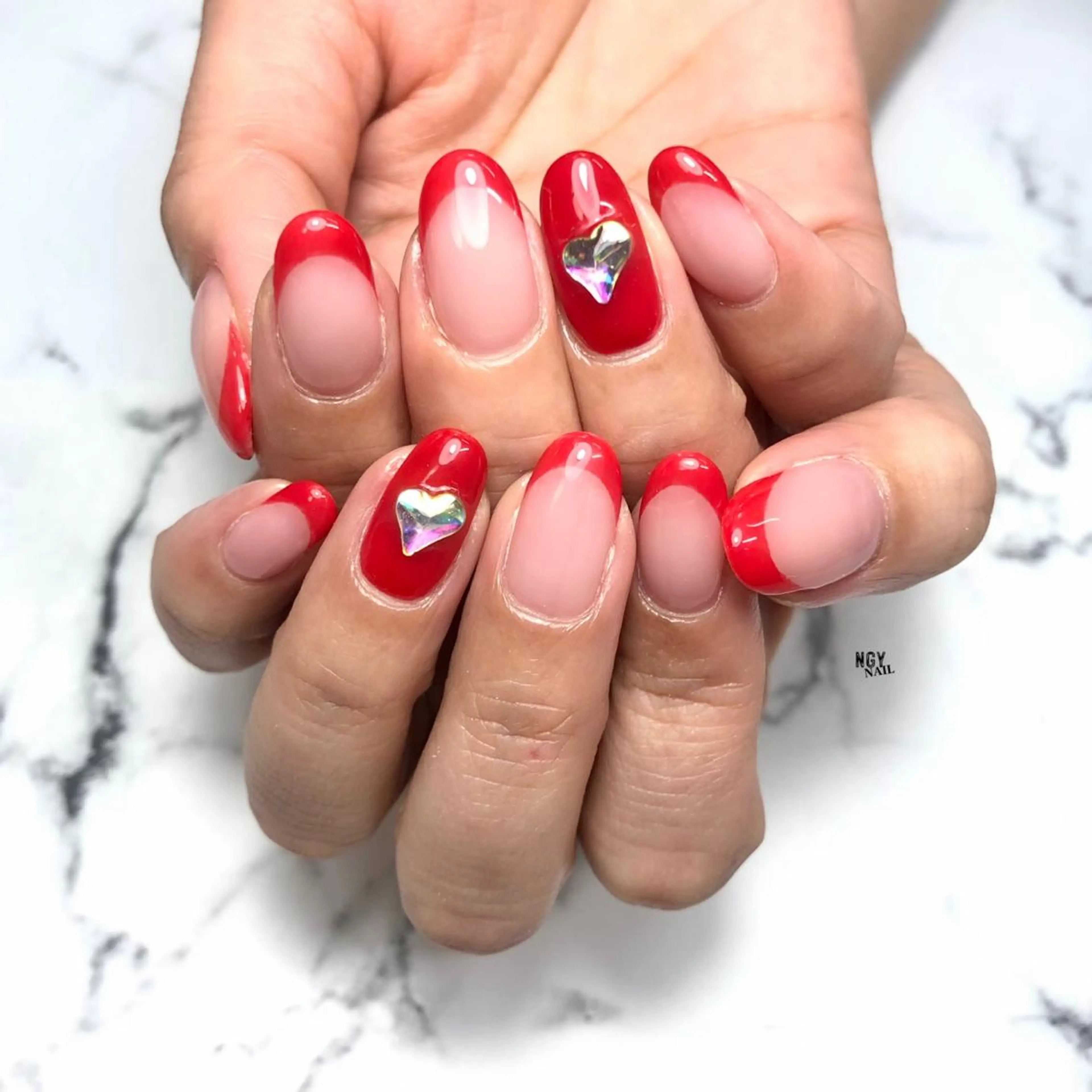 ネイル フレンチネイル ハート 韓国ネイル ワンカラーネイル ピンク ハンドネイル NAIL NOWのネイルデザイン