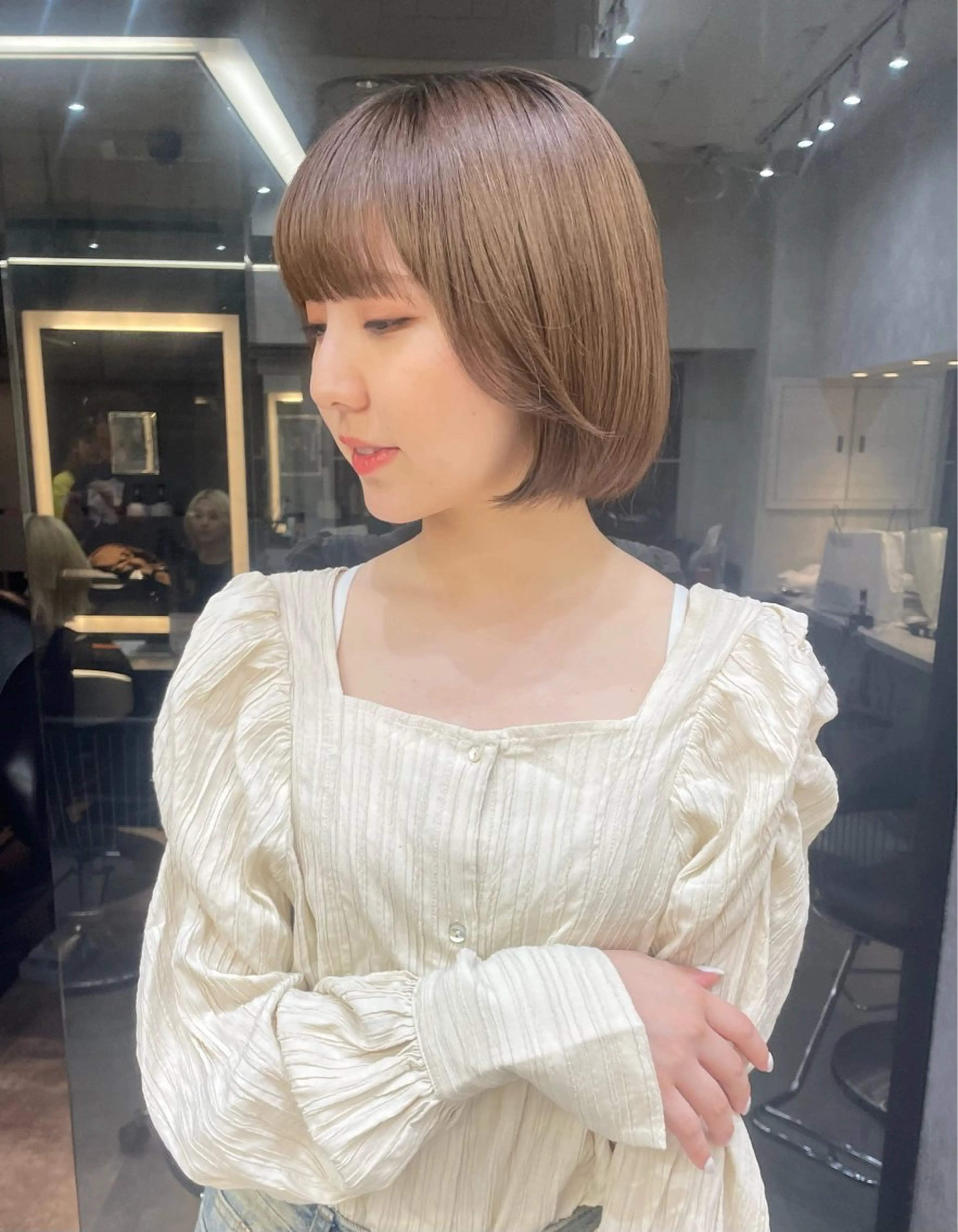 ミディアム ボブ 小顔カット 💖美髪矯正／透明感 カラー💖のぞみのヘアスタイル