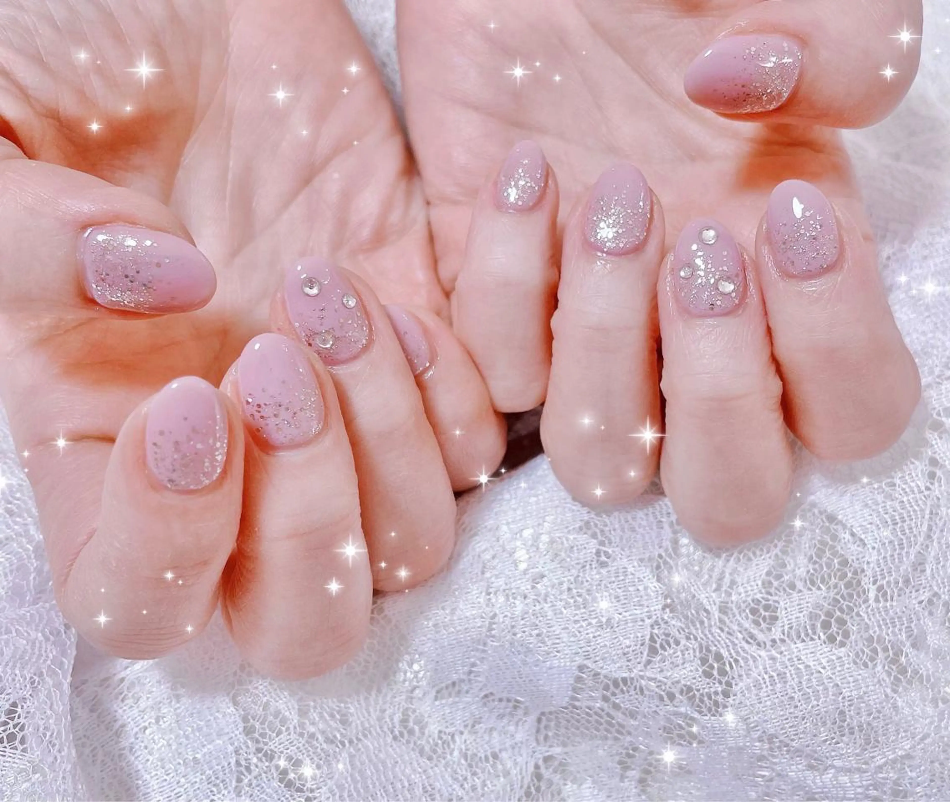 ネイル ラメ(グリッター) 春ネイル ハンドネイル FLARE NAIL フレアネイルのネイルデザイン