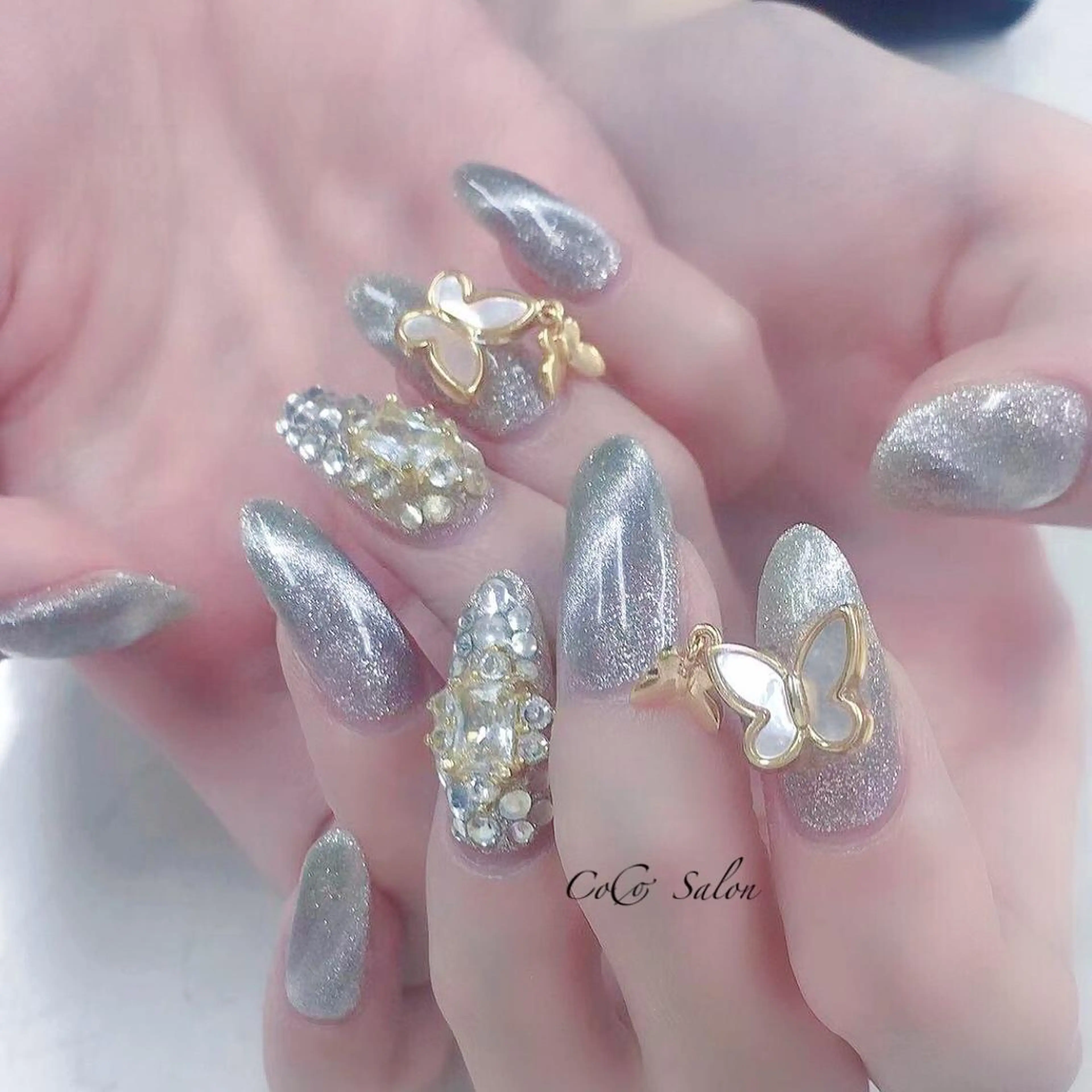 ネイル 長さ出し ジェルネイル キラキラネイル マグネットネイル オフィスネイル CoCoSalon ネイル/まつ毛予約のネイルデザイン