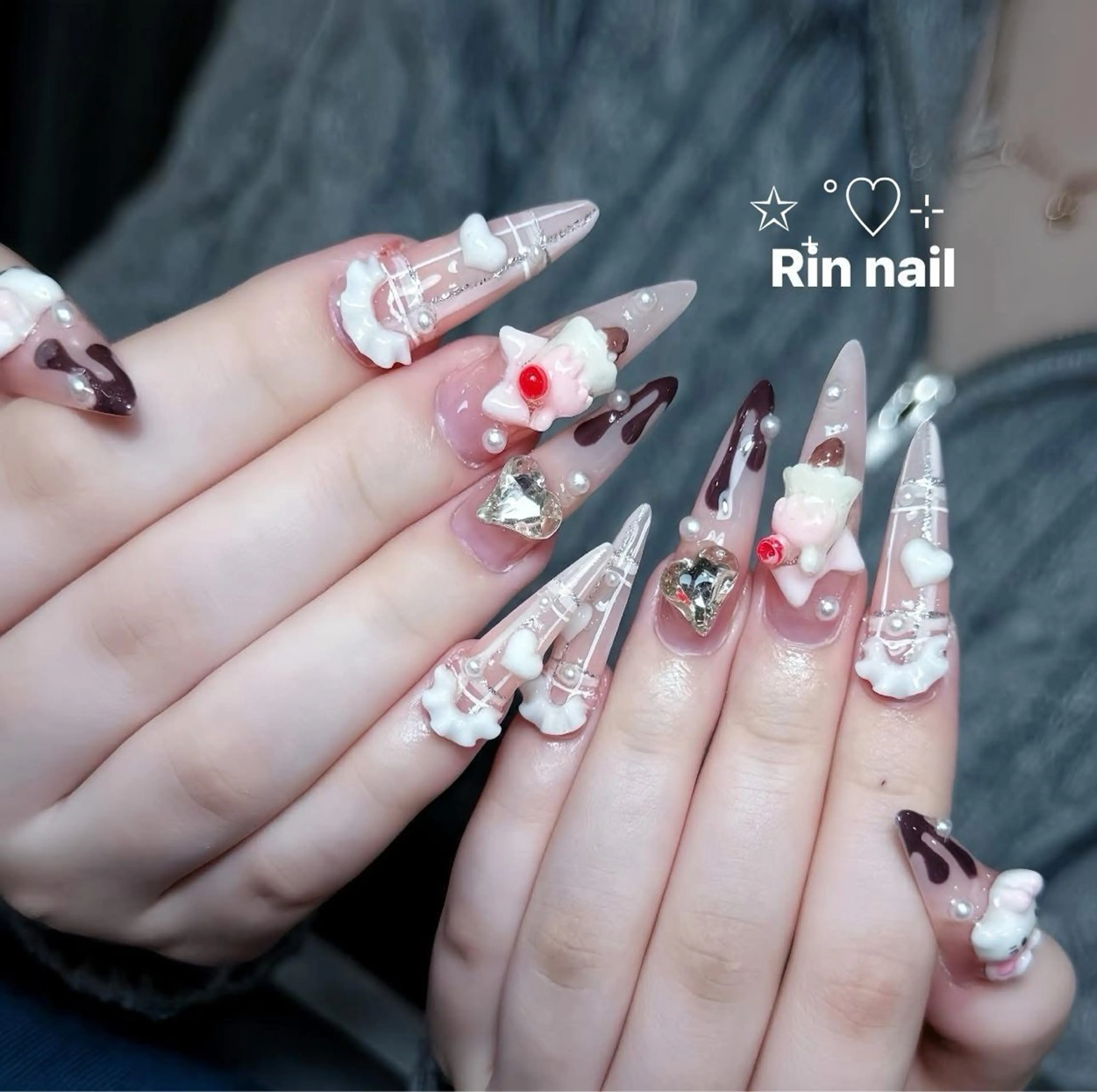 ネイル アートネイル ジェルネイル ロングネイル ニュアンスネイル スカルプネイル ハンドネイル Rin Nail 新大久保店のネイルデザイン