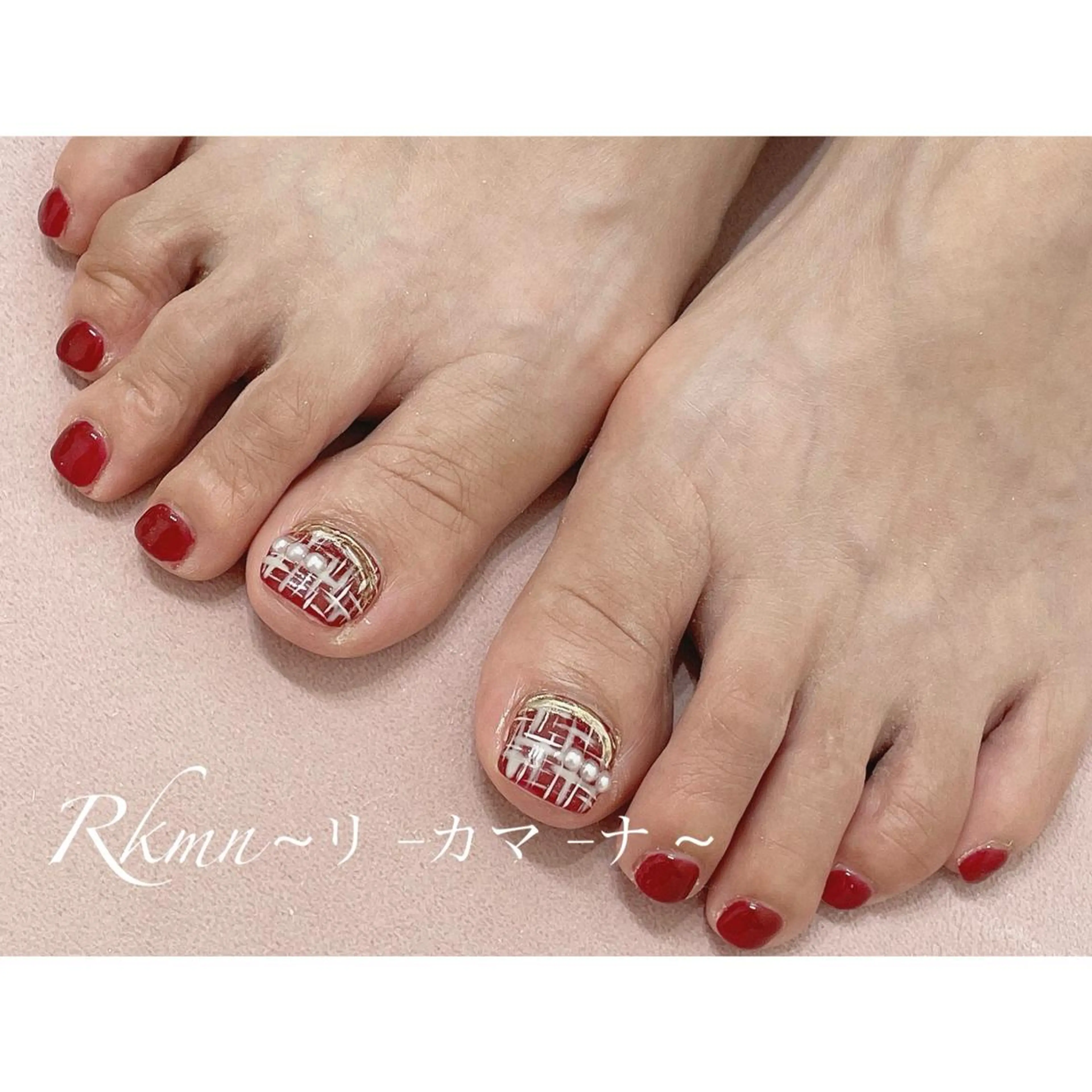 ネイル アートネイル ボルドー フットネイル 春ネイル ツイードネイル Rkmn ~リ-カマ-ナ~のネイルデザイン