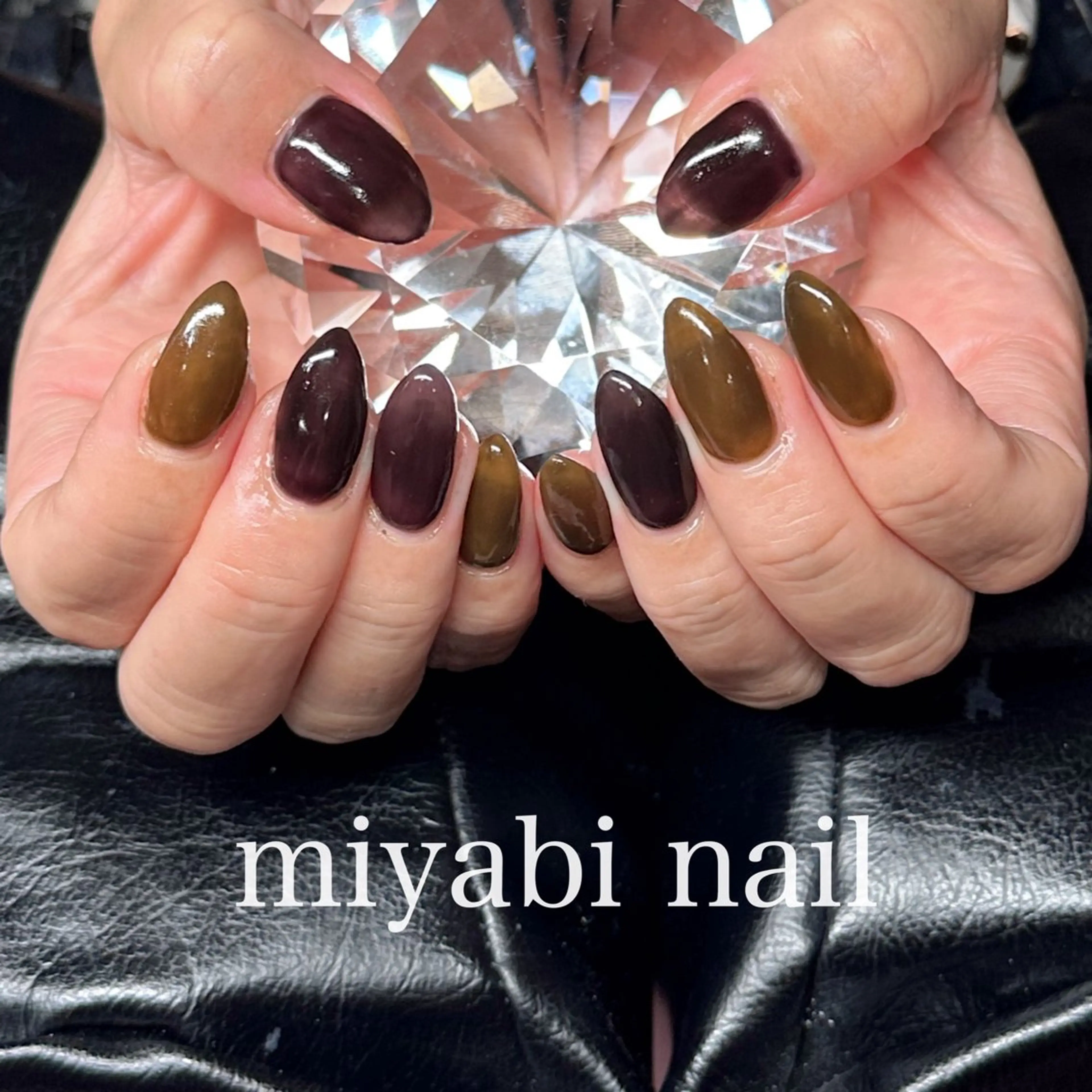 ネイル ブラウン ジェルネイル 持ち込み シンプルネイル 夏ネイル ハンドネイル miyabi nail 桂川駅近くのネイルデザイン