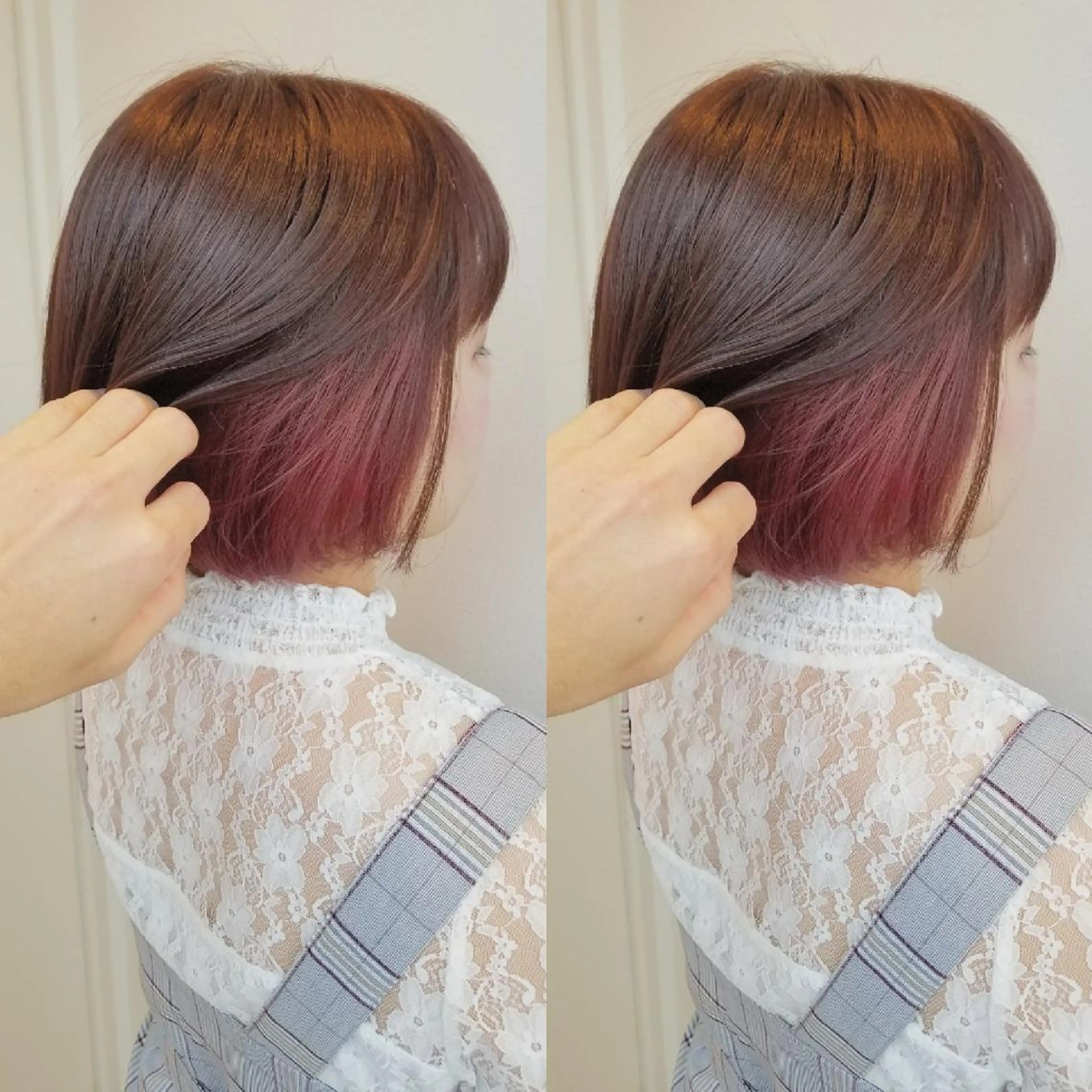 ミディアム カラー インナーカラー ローズカラー ブリーチ・ハイトーン 特化🎉内山のヘアスタイル