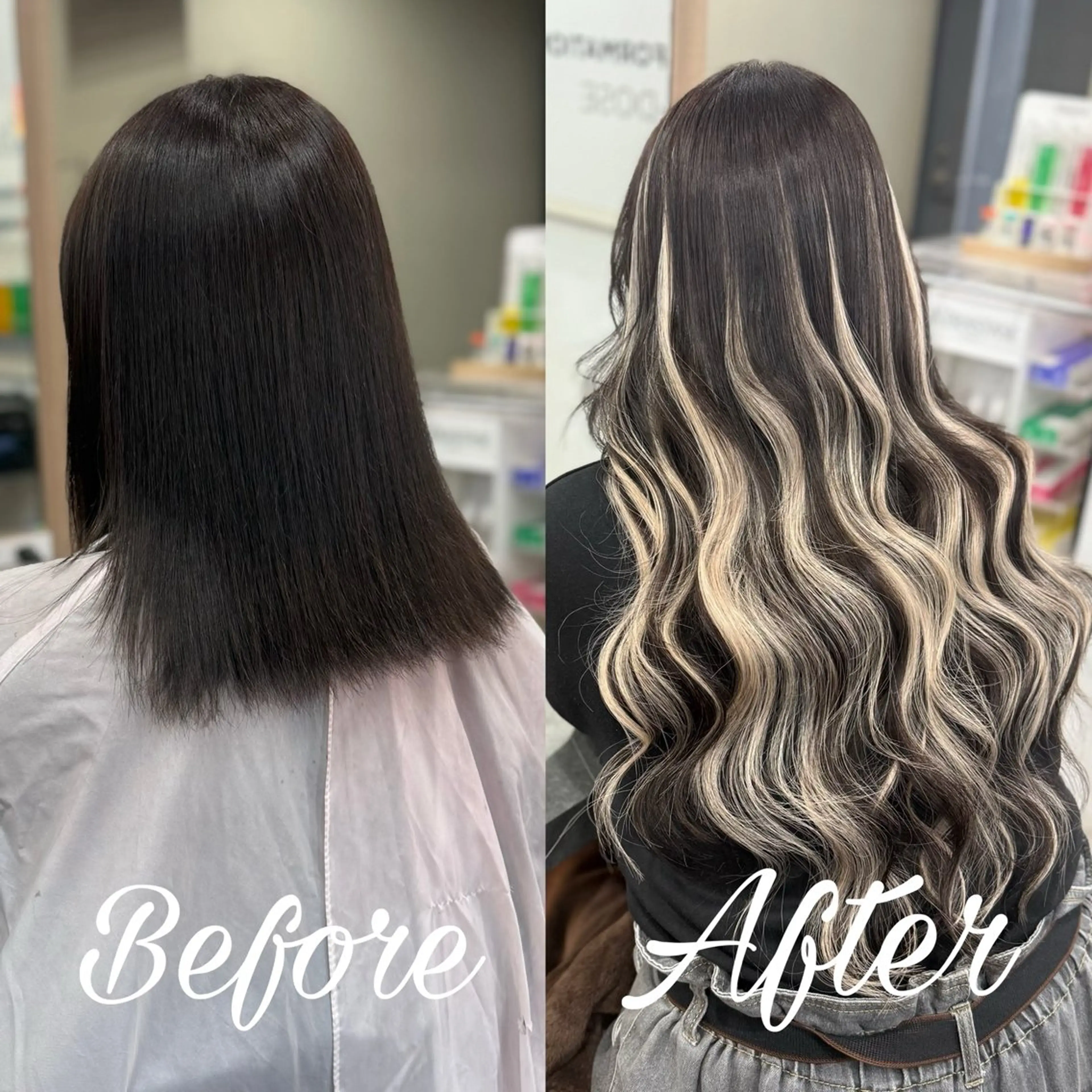 ロング シールエクステ エクステ レイヤーカット カット ヘアカラー エクステ ハイトーン/エクステ 横浜/RIEのヘアスタイル