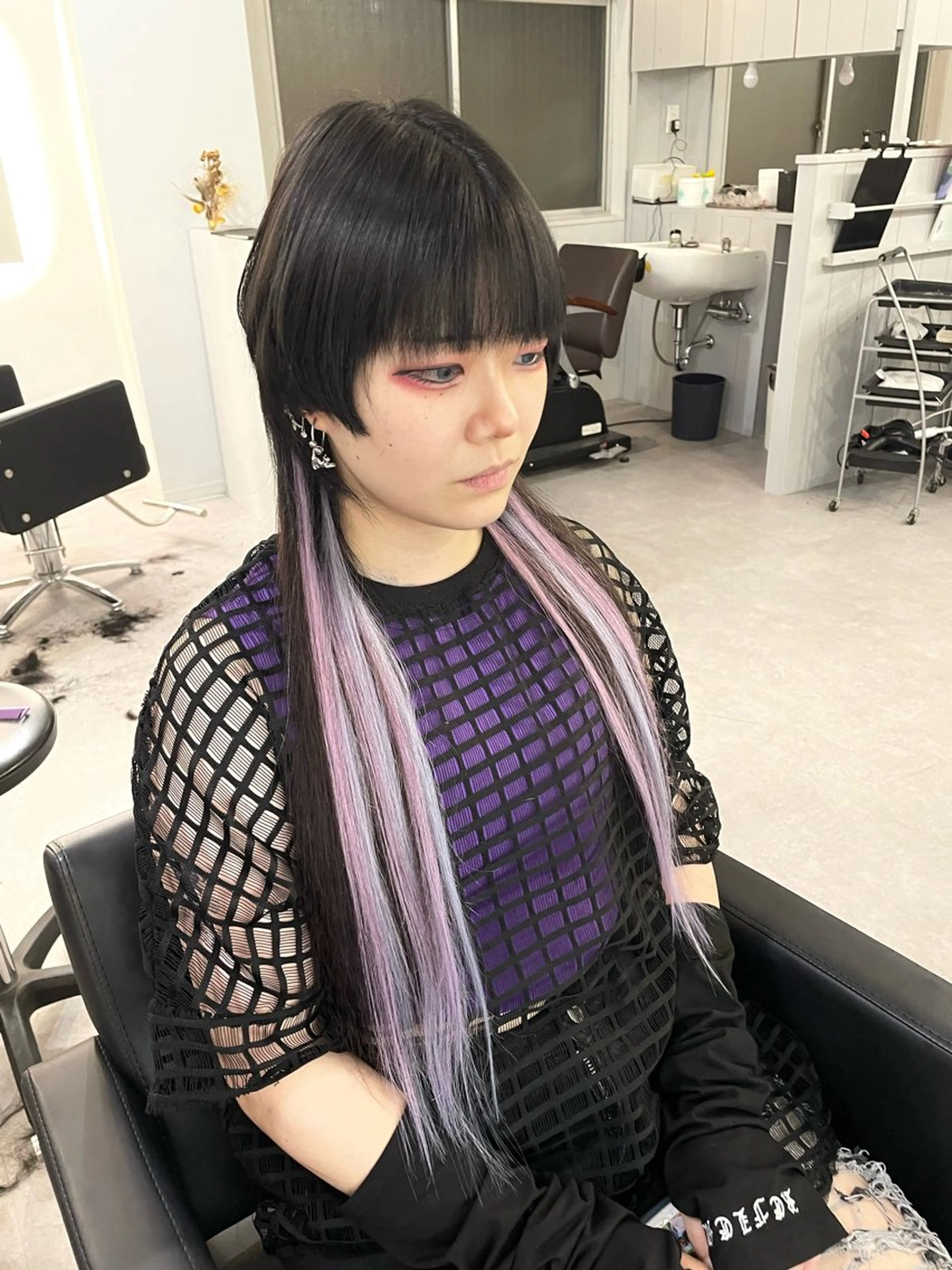 ミディアム カラー ヘアアレンジ エクステ ウルフカット Cielro/ダブル カラー/西田咲希のヘアスタイル