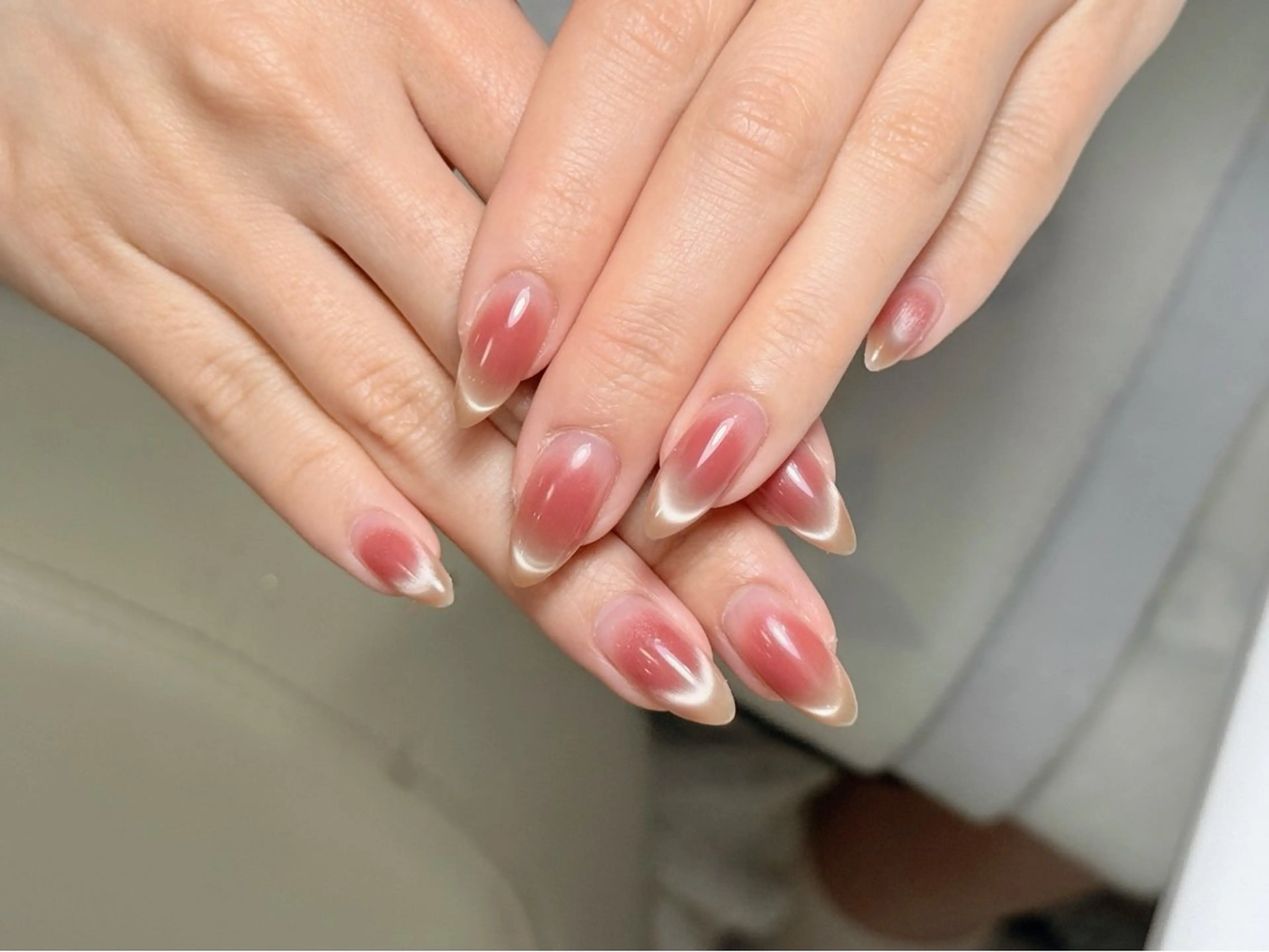 ネイル アートネイル オーロラネイル チークネイル フレンチネイル ガラスフレンチ ハンドネイル 🎀🎀YooLi Nail Salonのネイルデザイン