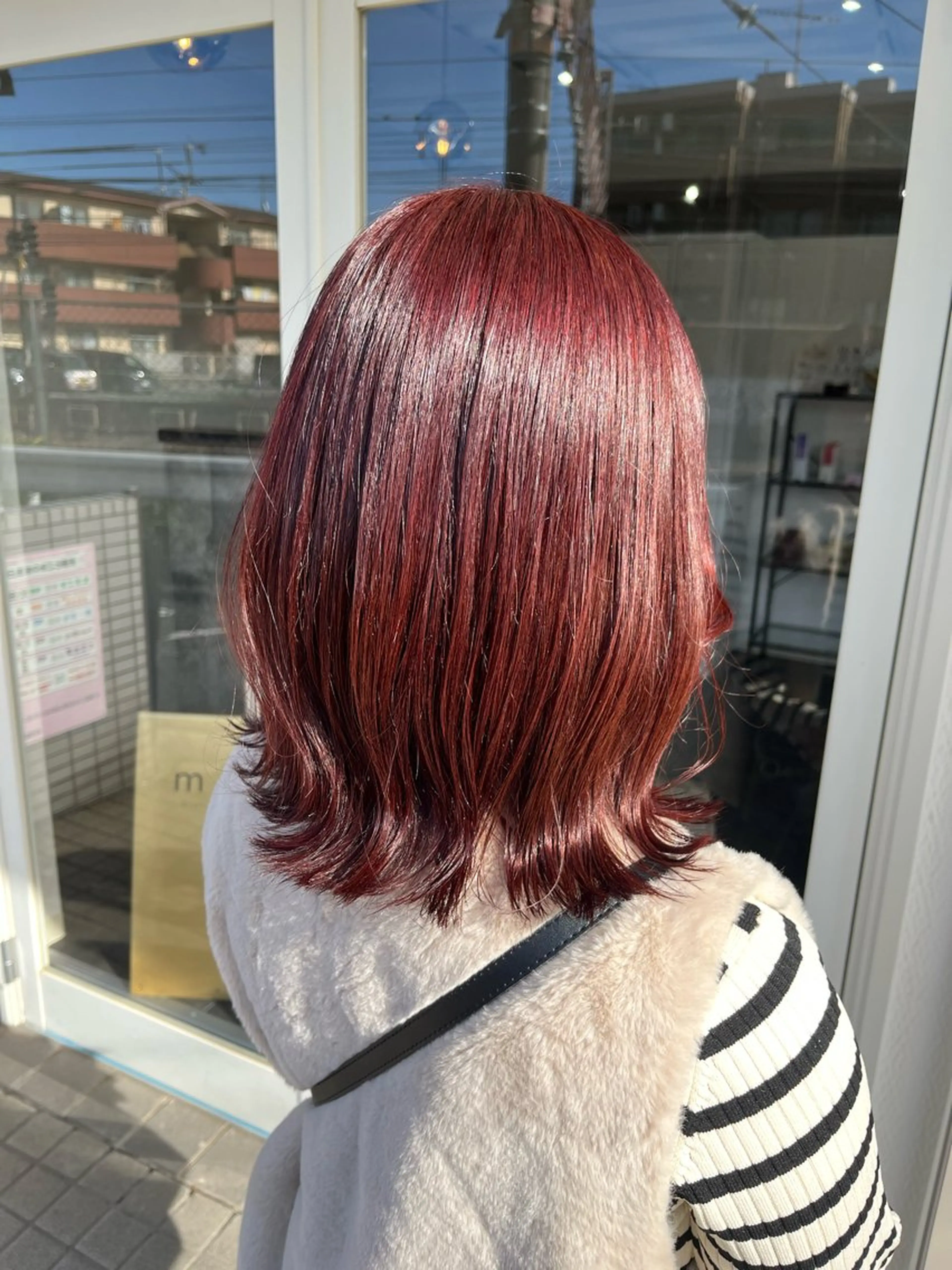 ミディアム カラー ブラウンカラー ピンクカラー ピンクブラウン FERIA あべの yumeho🍭のヘアスタイル