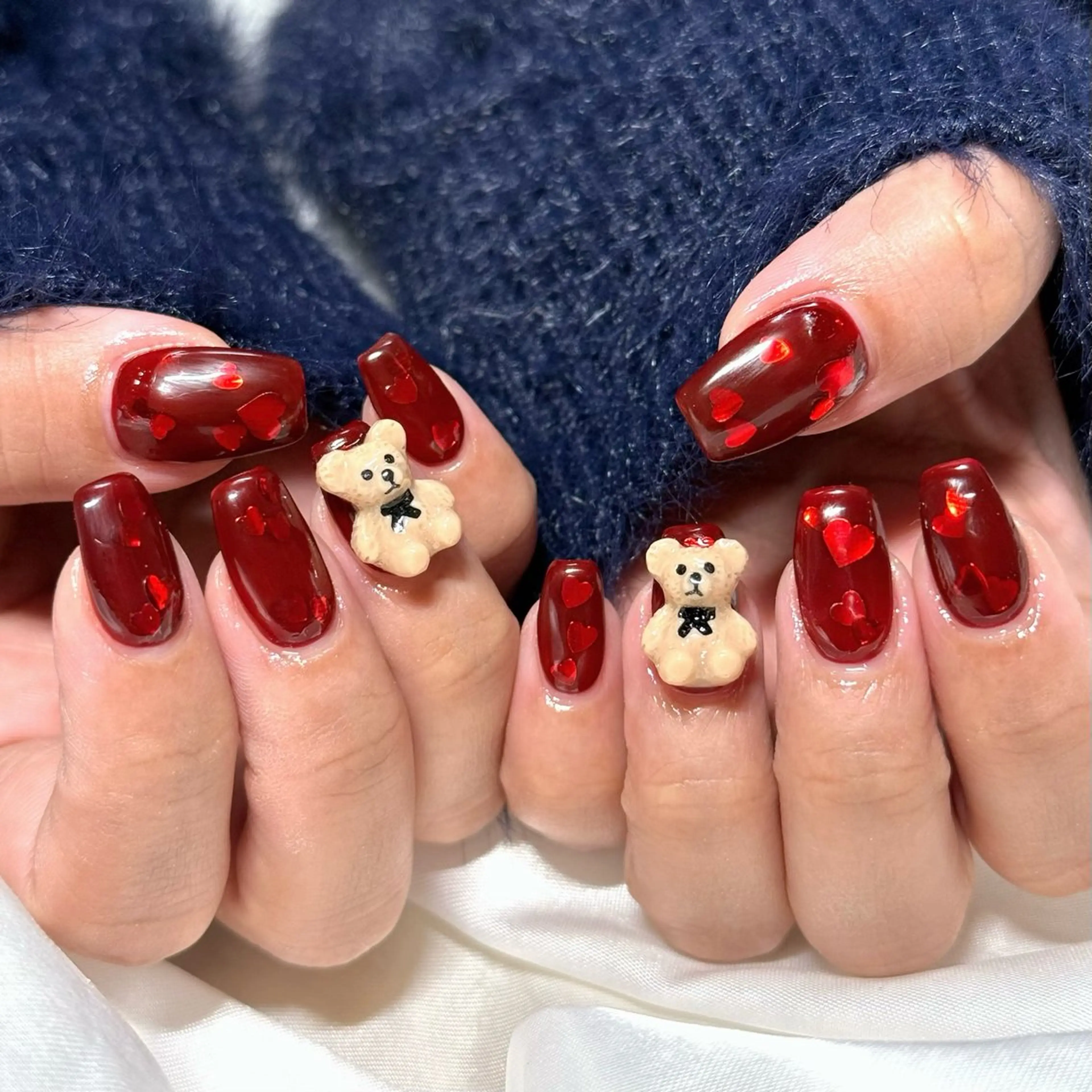 ネイル ハート 赤色 バレンタイン ハンドネイル 【OKIKA】 らん🦖🌈🧡のマツエク・マツパデザイン