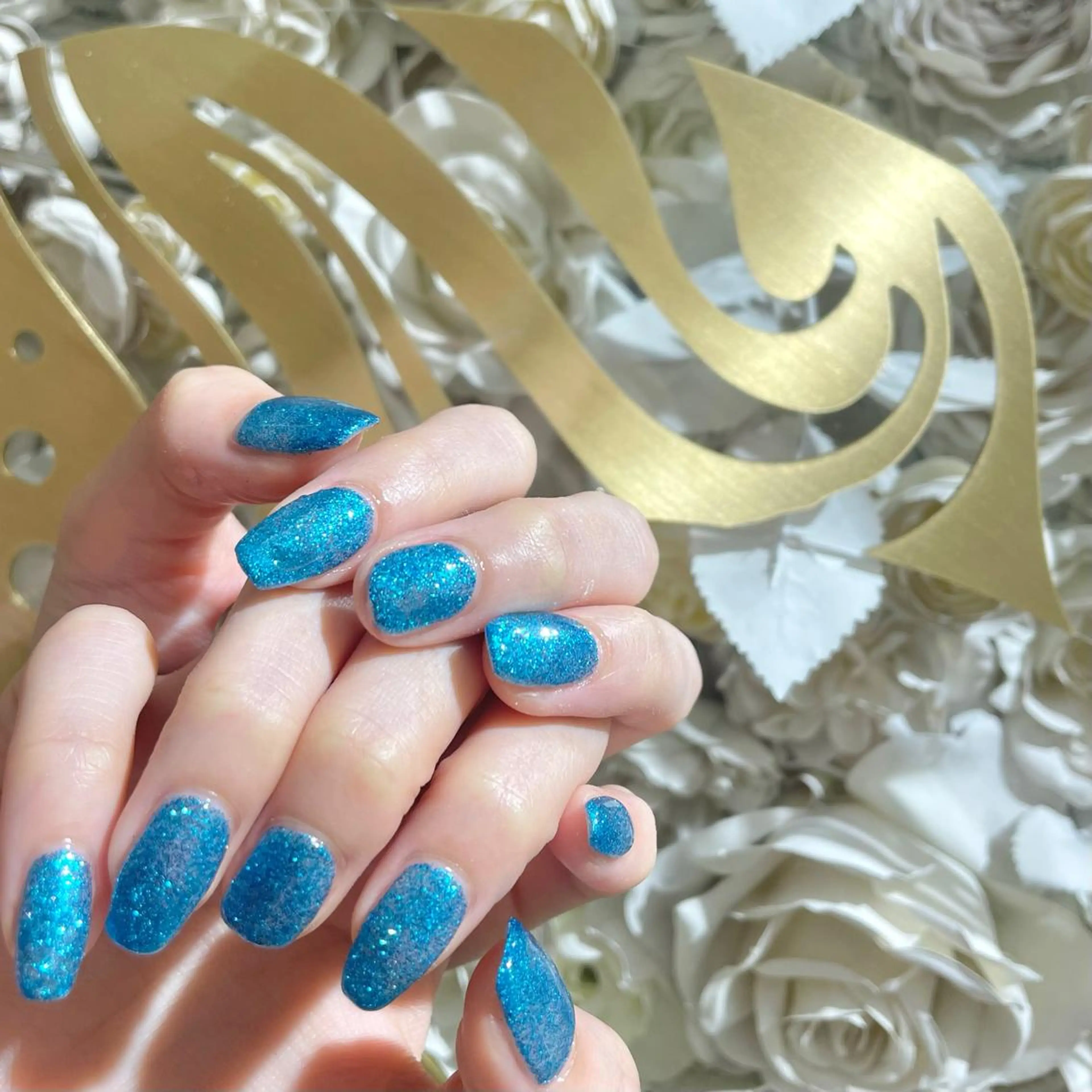 ネイル ブルー ラメ(グリッター) PuaMo. JUNA🐇ྀིのネイルデザイン