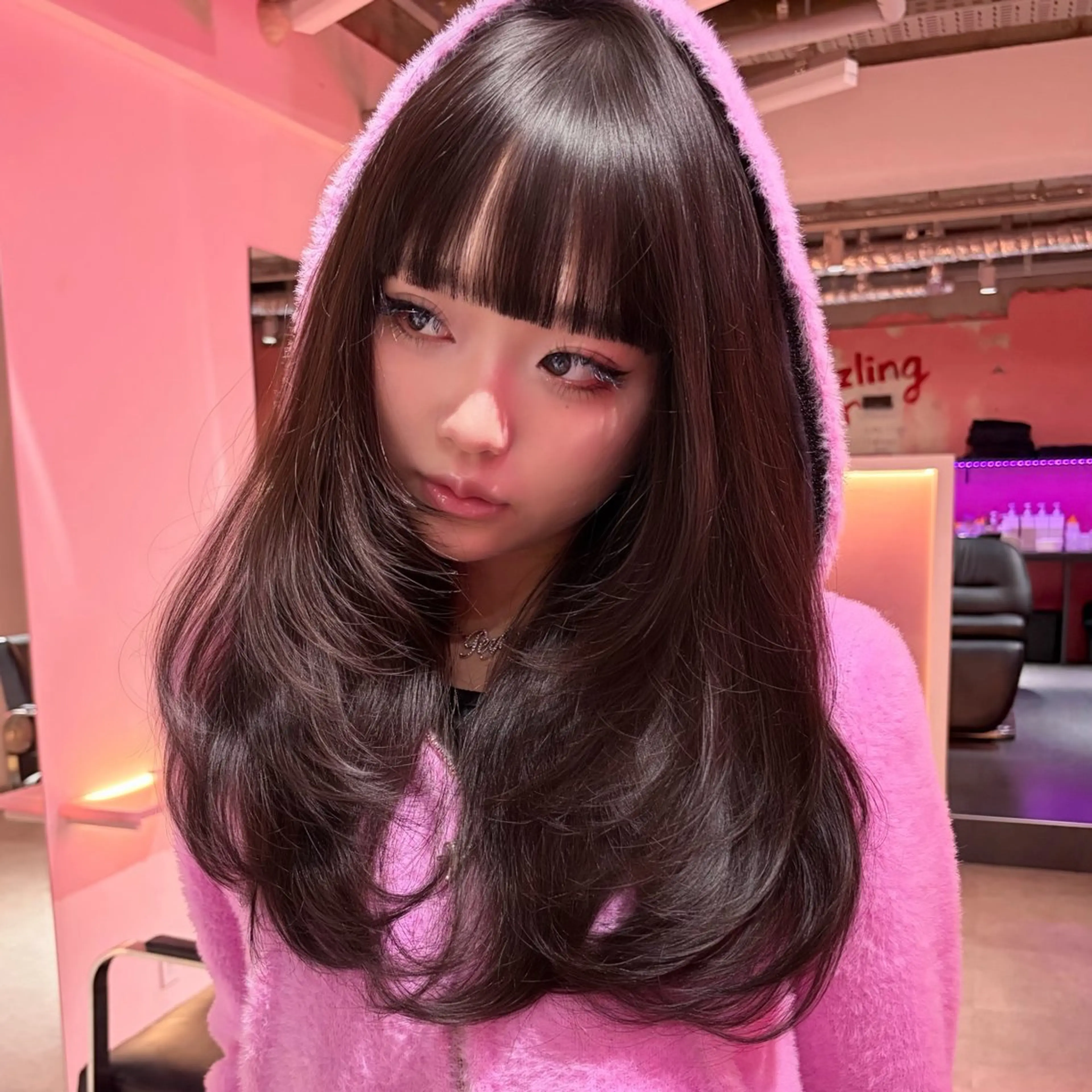 ロング 顔まわりレイヤー 顔周りカット レイヤーカット naru♡/ブリーチ /デザインカラーのヘアスタイル