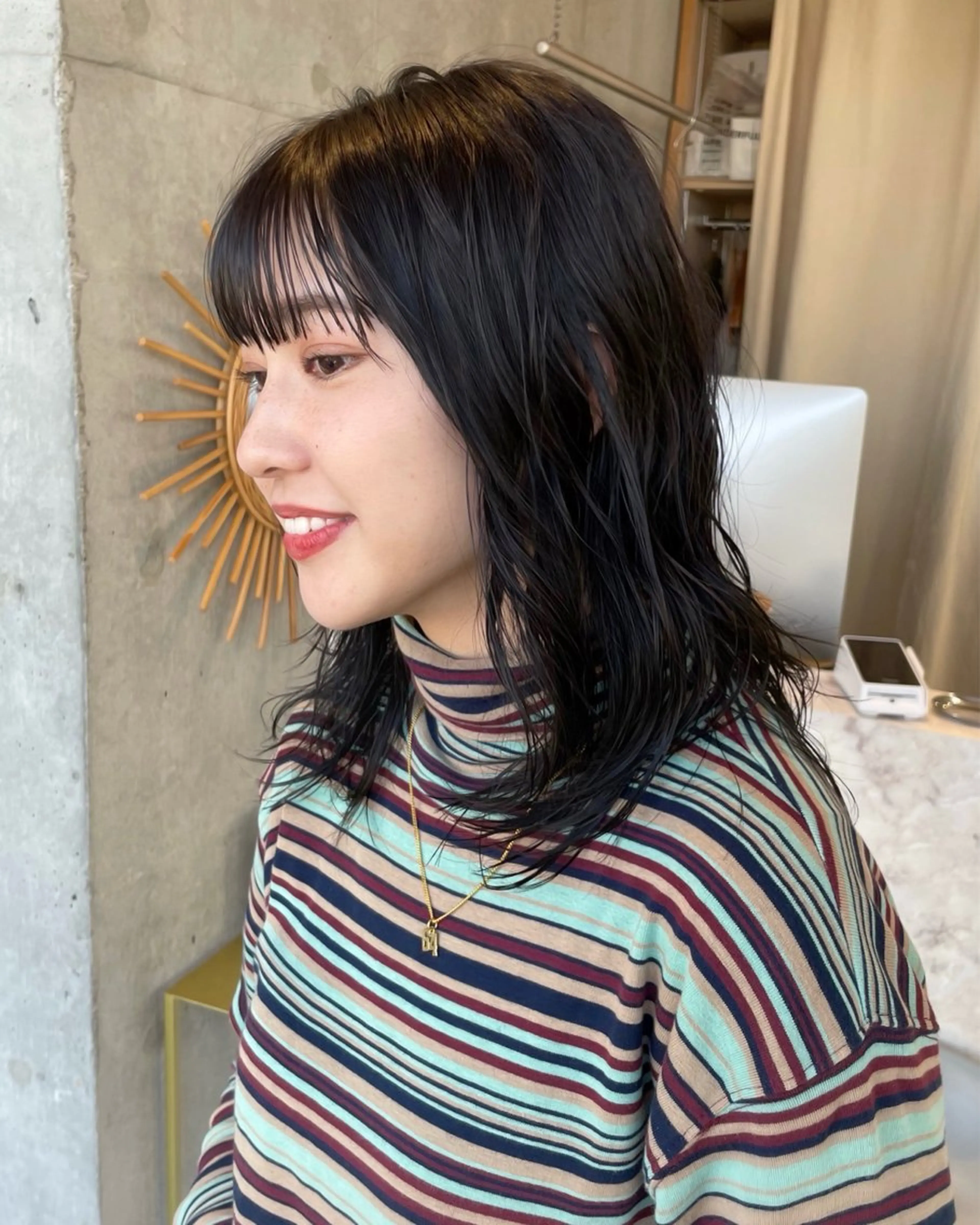 ミディアム カラー 黒髪 透明感カラー Ashanti 磯ヶ谷のヘアスタイル