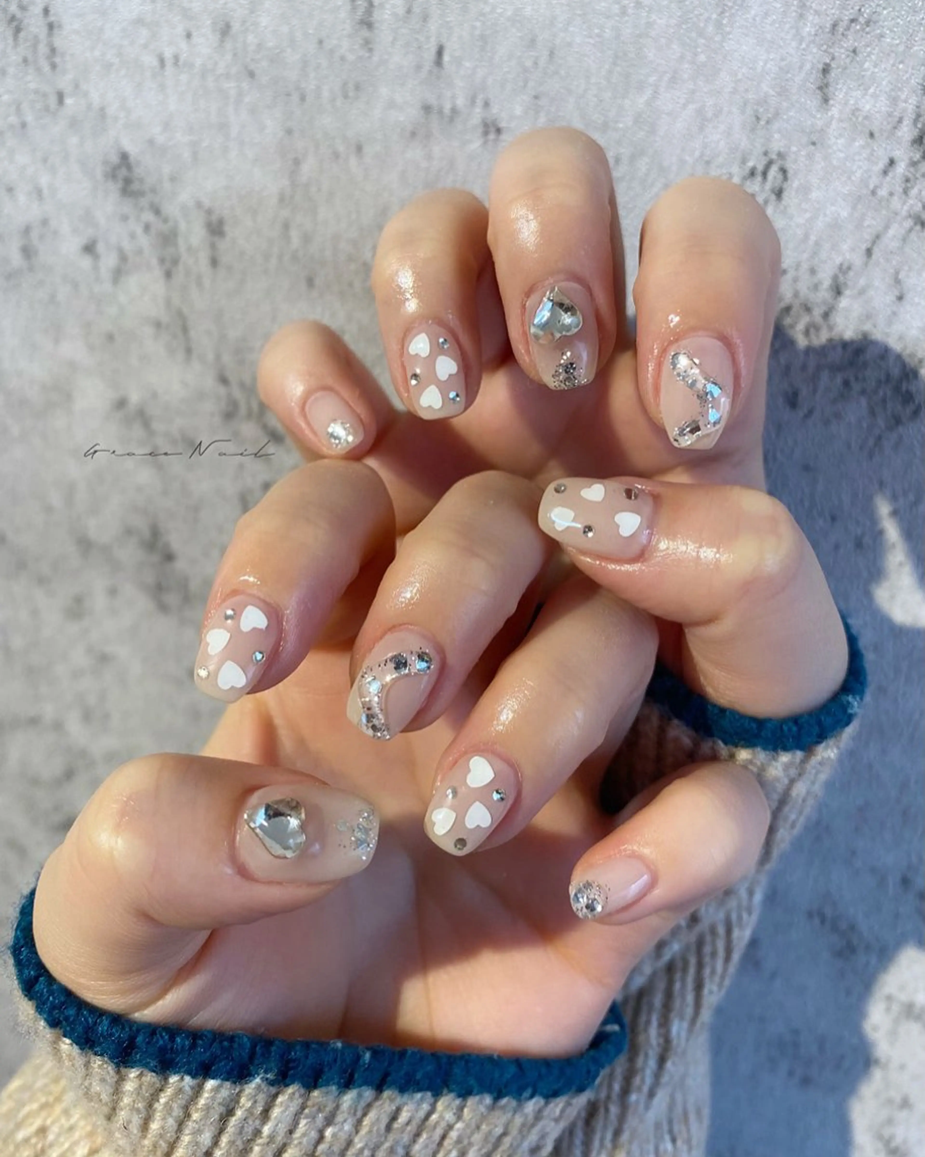 ネイル ハート ハンドネイル ☆*｡Grace Nail｡*☆のネイルデザイン